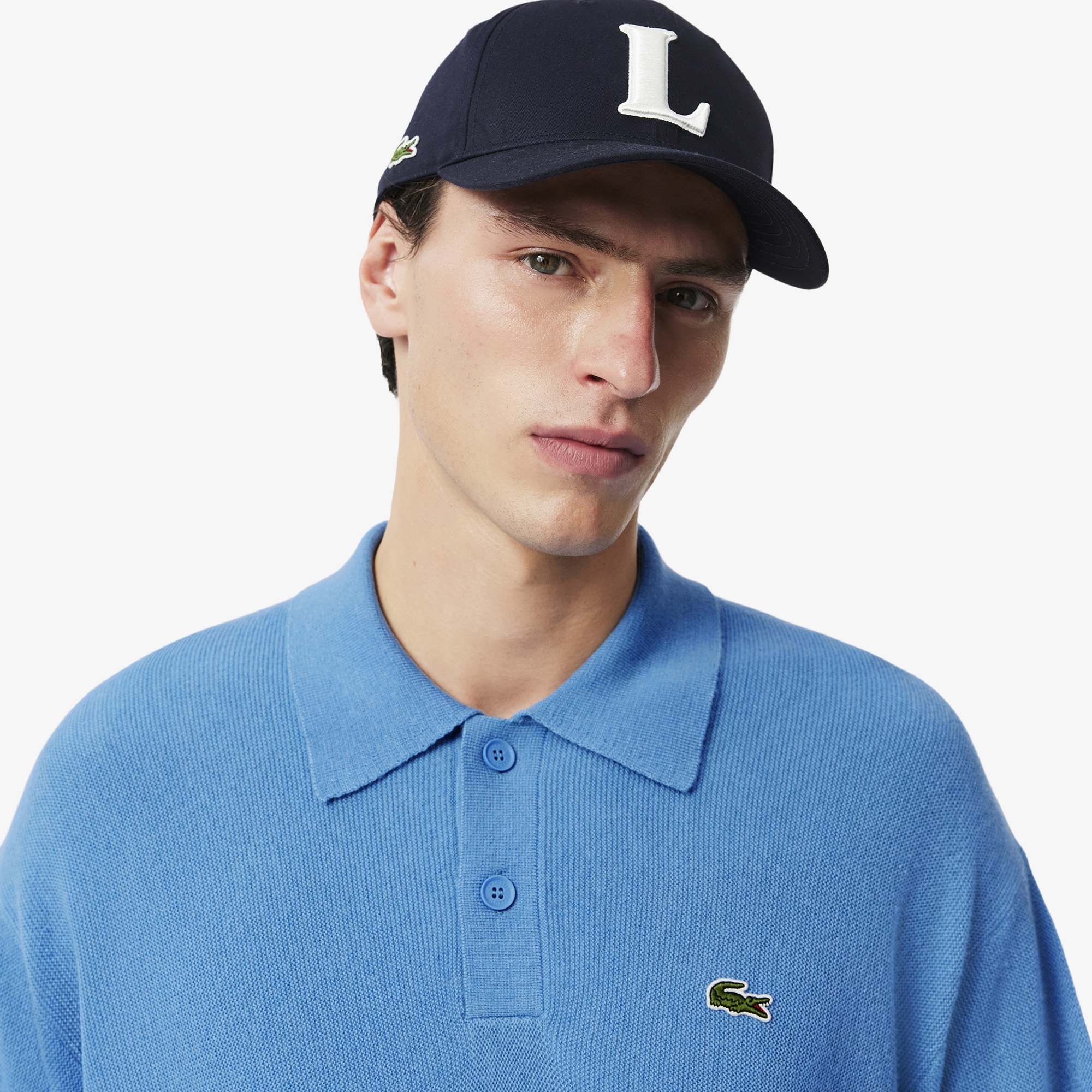 Lacoste Erkek Relaxed Fit Polo Yaka Yün Mavi Triko