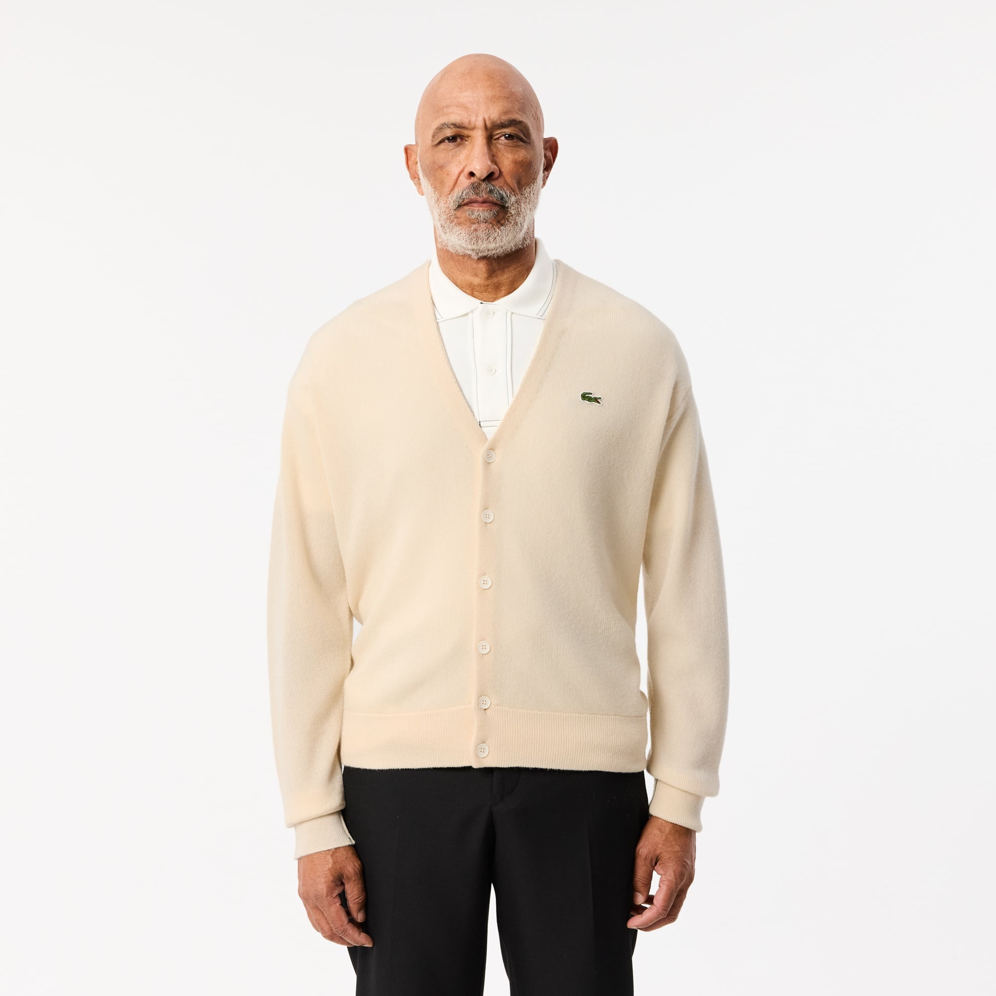 Lacoste Erkek Relaxed Fit V Yaka Yün Krem Hırka