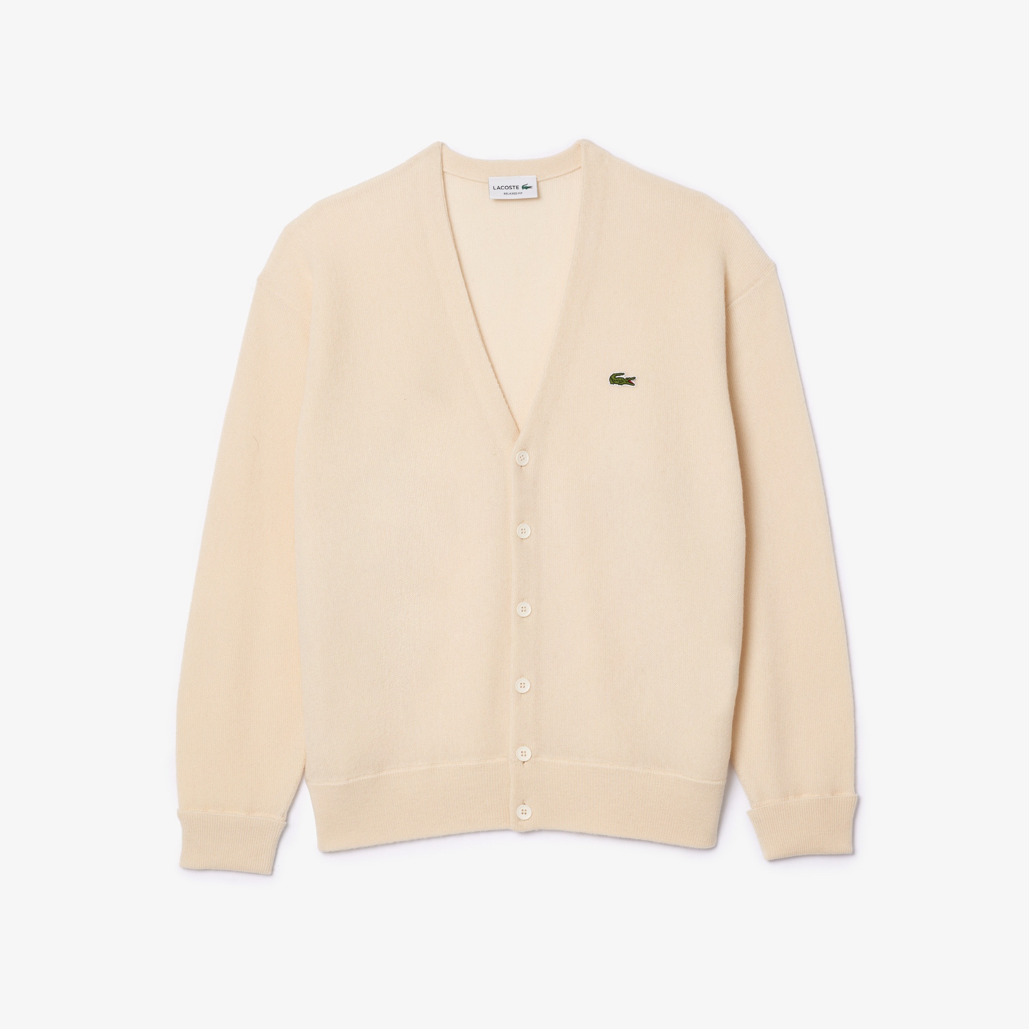 Lacoste Erkek Relaxed Fit V Yaka Yün Krem Hırka