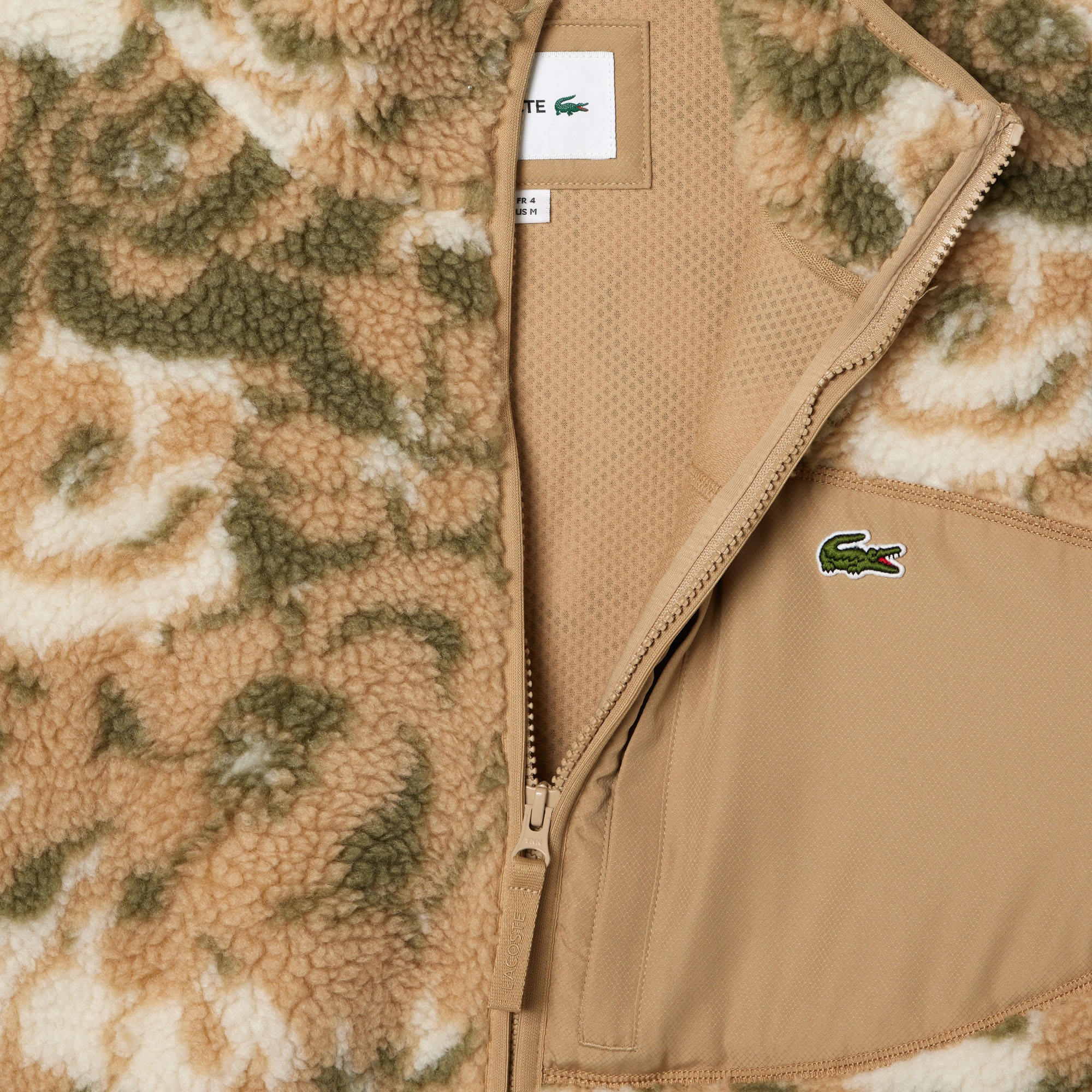 Lacoste Erkek Dik Yaka Desenli Bej Mont