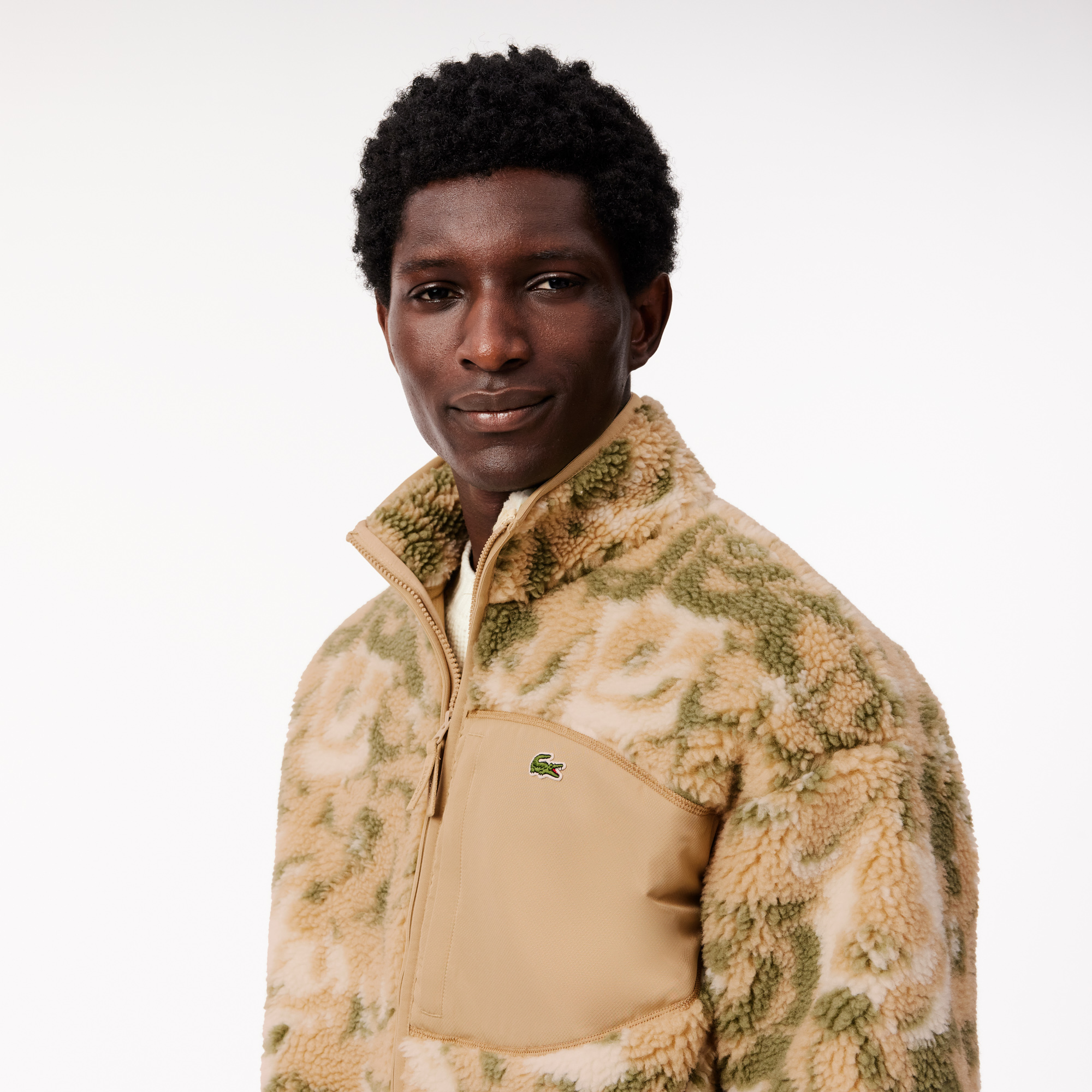 LACOSTE ダイヤモンドパターン ジャケット Lacoste Erkek Dik Yaka Desenli Bej Mont BH4147.IAV | Lacoste