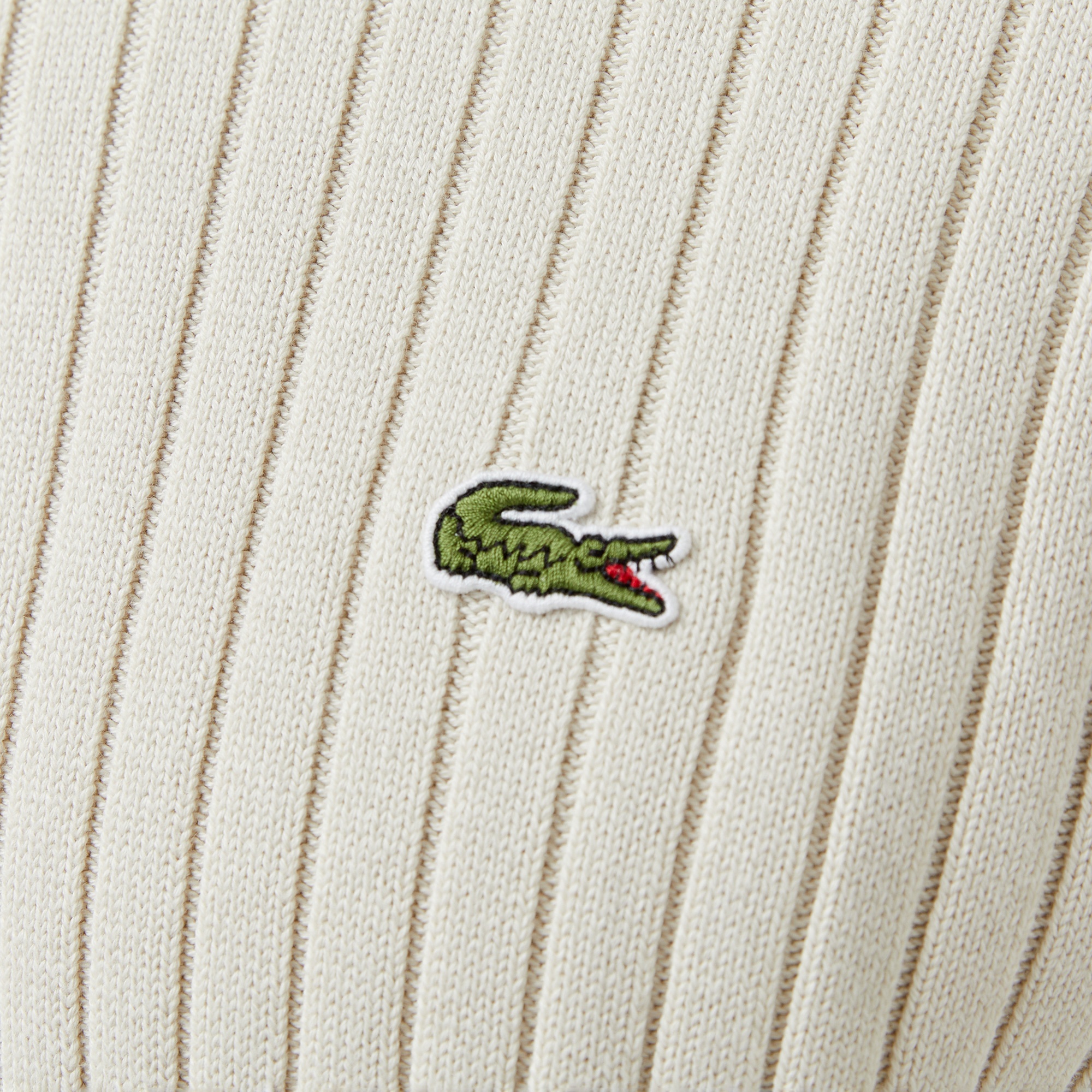 Lacoste Erkek Relaxed Fit Yarım Fermuarlı Çizgili Krem Triko