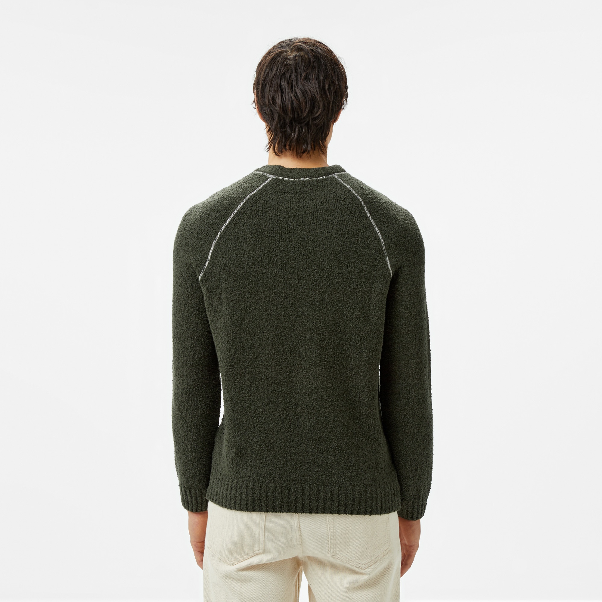 Lacoste Erkek Relaxed Fit Bisiklet Yaka Baskılı Koyu Yeşil Kazak