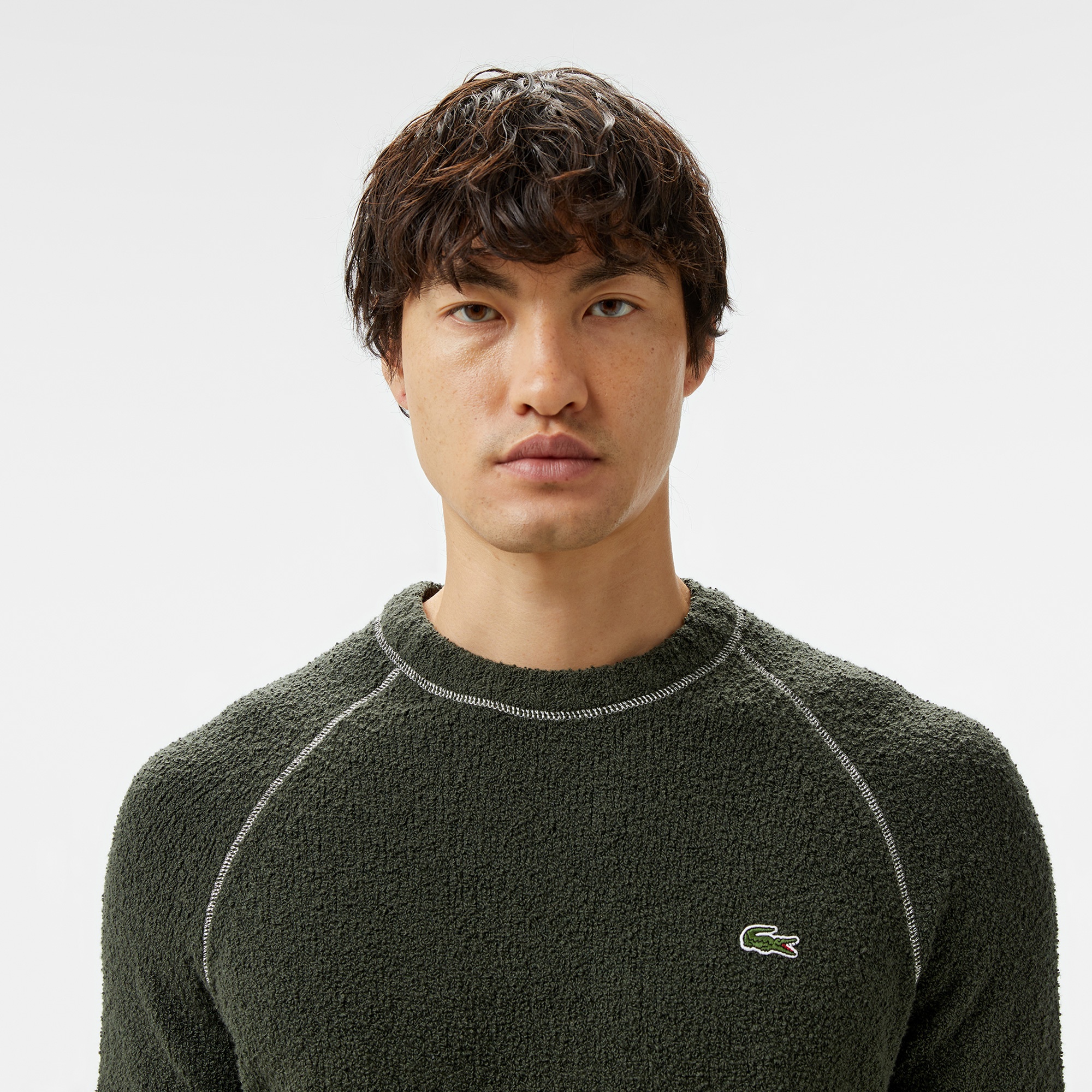 Lacoste Erkek Relaxed Fit Bisiklet Yaka Baskılı Koyu Yeşil Kazak