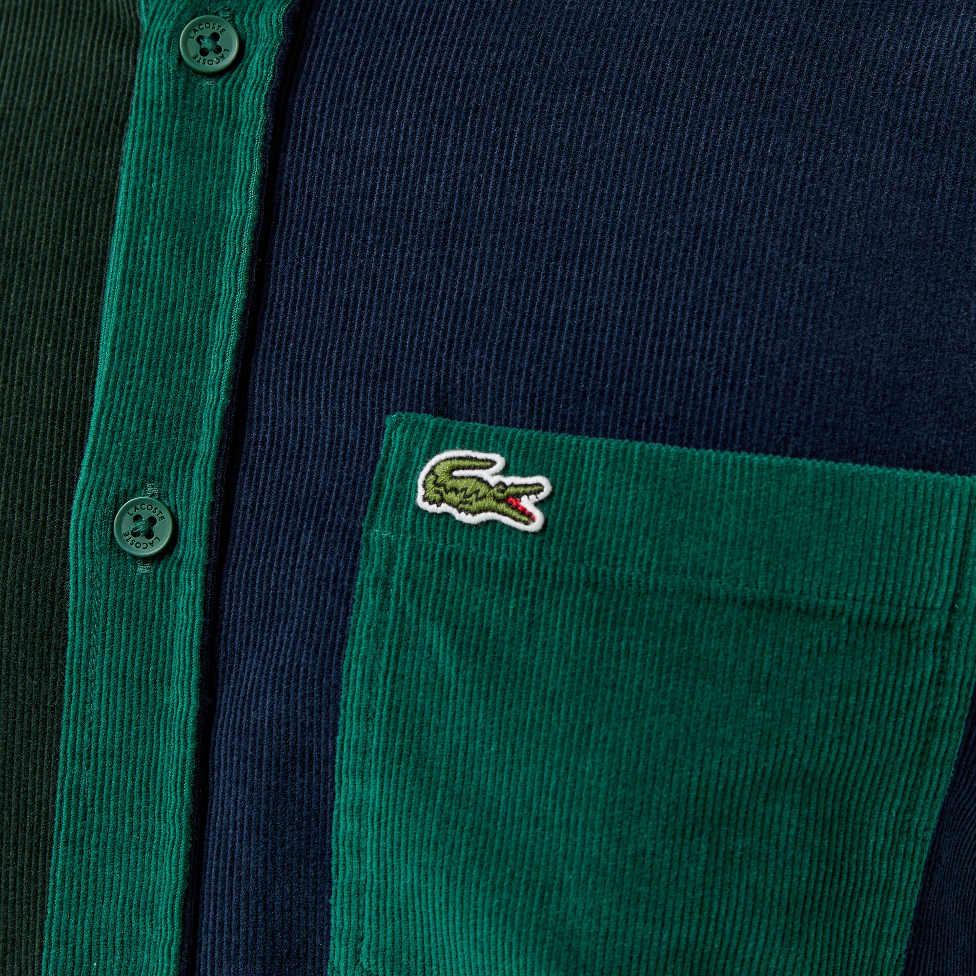 Lacoste Erkek Regular Fit Düğmeli Yaka Renk Bloklu Koyu Yeşil Gömlek
