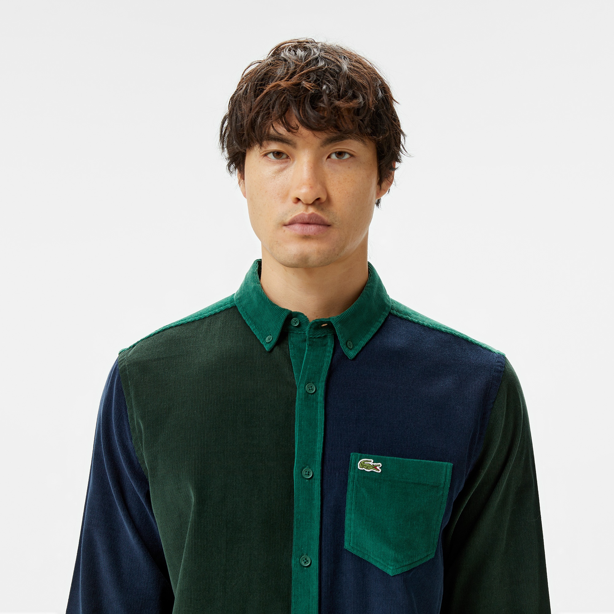 Lacoste Erkek Regular Fit Düğmeli Yaka Renk Bloklu Koyu Yeşil Gömlek