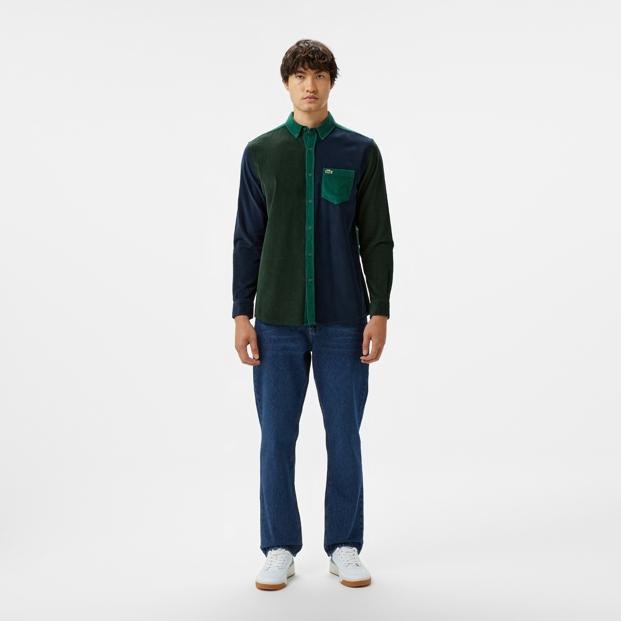 Lacoste Erkek Regular Fit Düğmeli Yaka Renk Bloklu Koyu Yeşil Gömlek