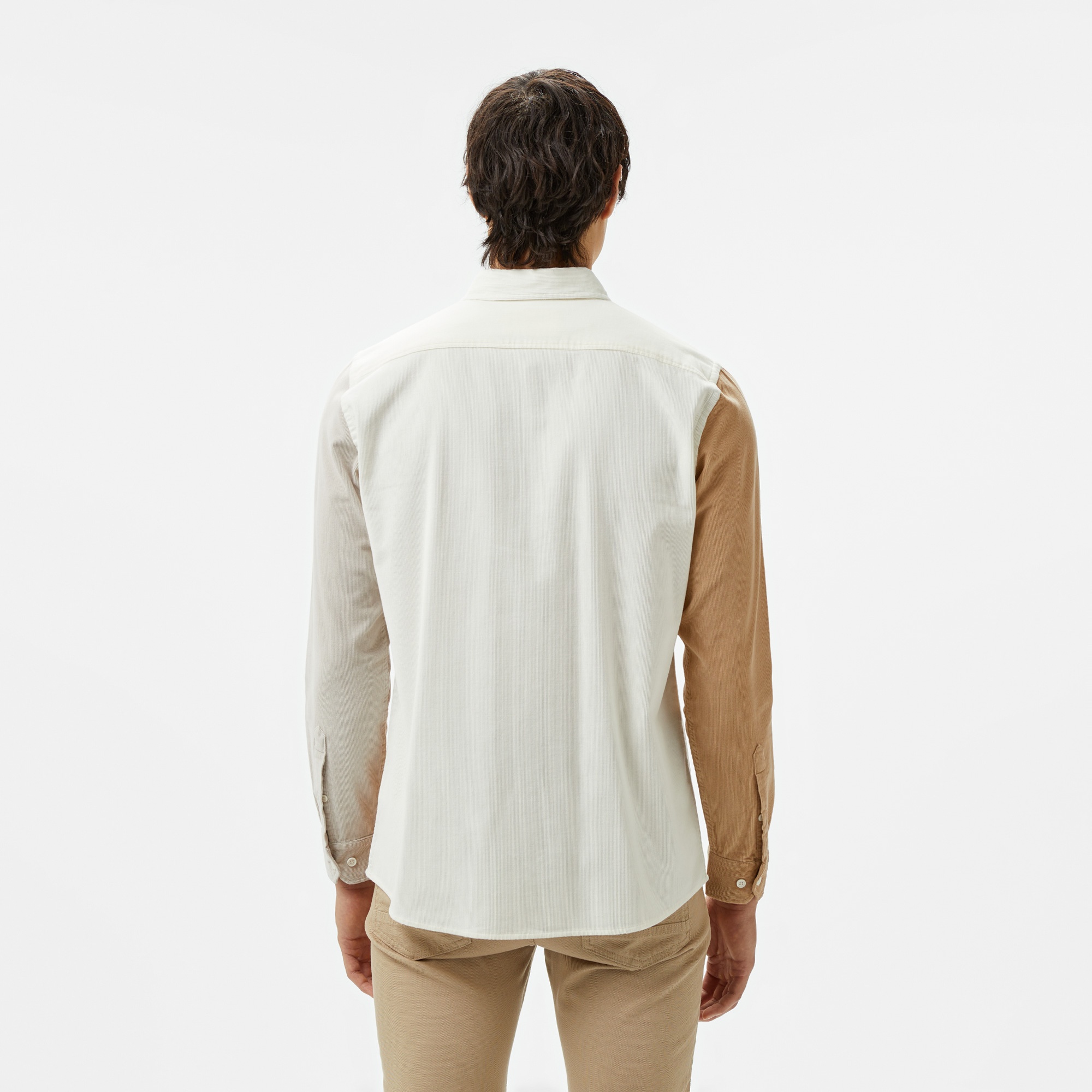 Lacoste Erkek Regular Fit Düğmeli Yaka Renk Bloklu Bej Gömlek