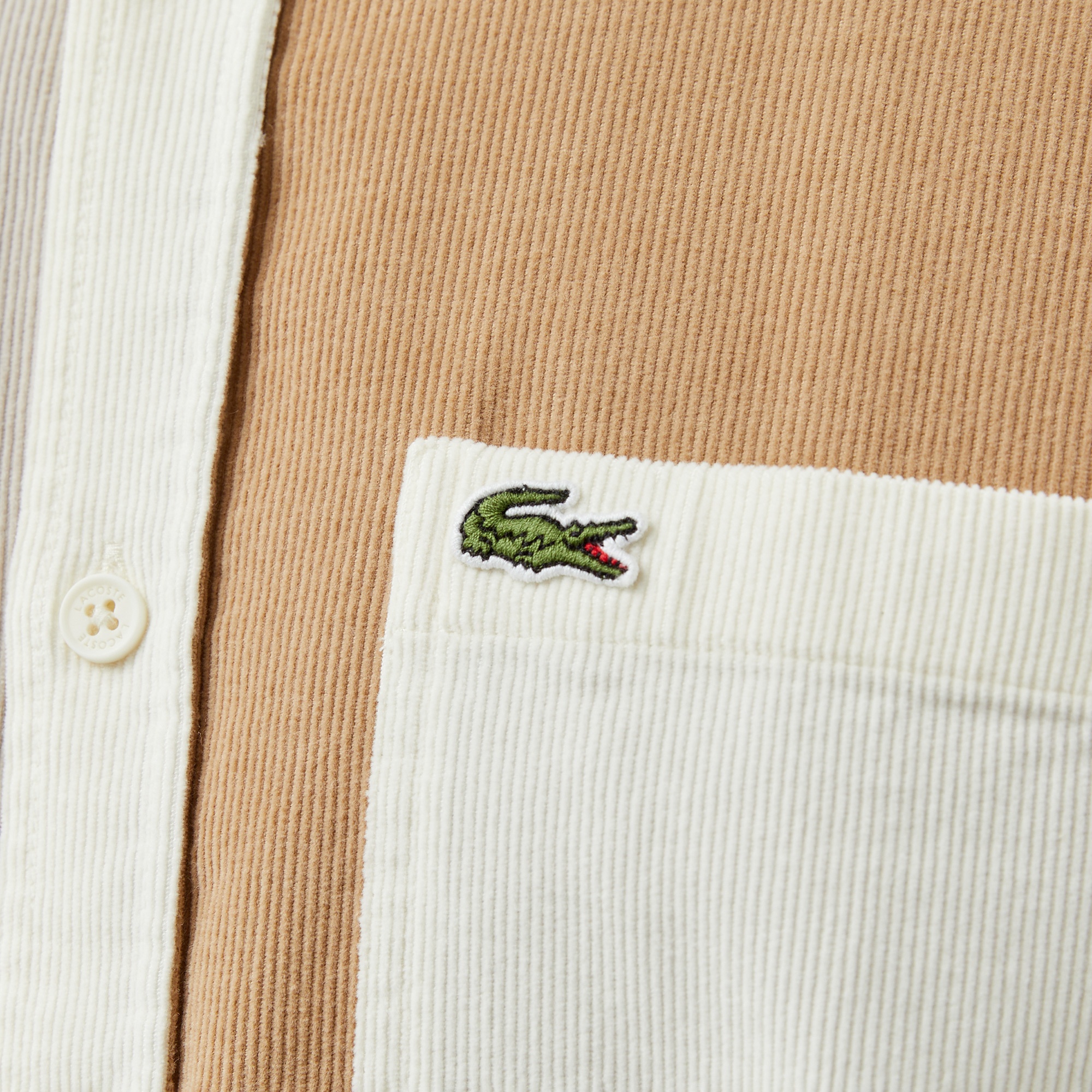 Lacoste Erkek Regular Fit Düğmeli Yaka Renk Bloklu Bej Gömlek