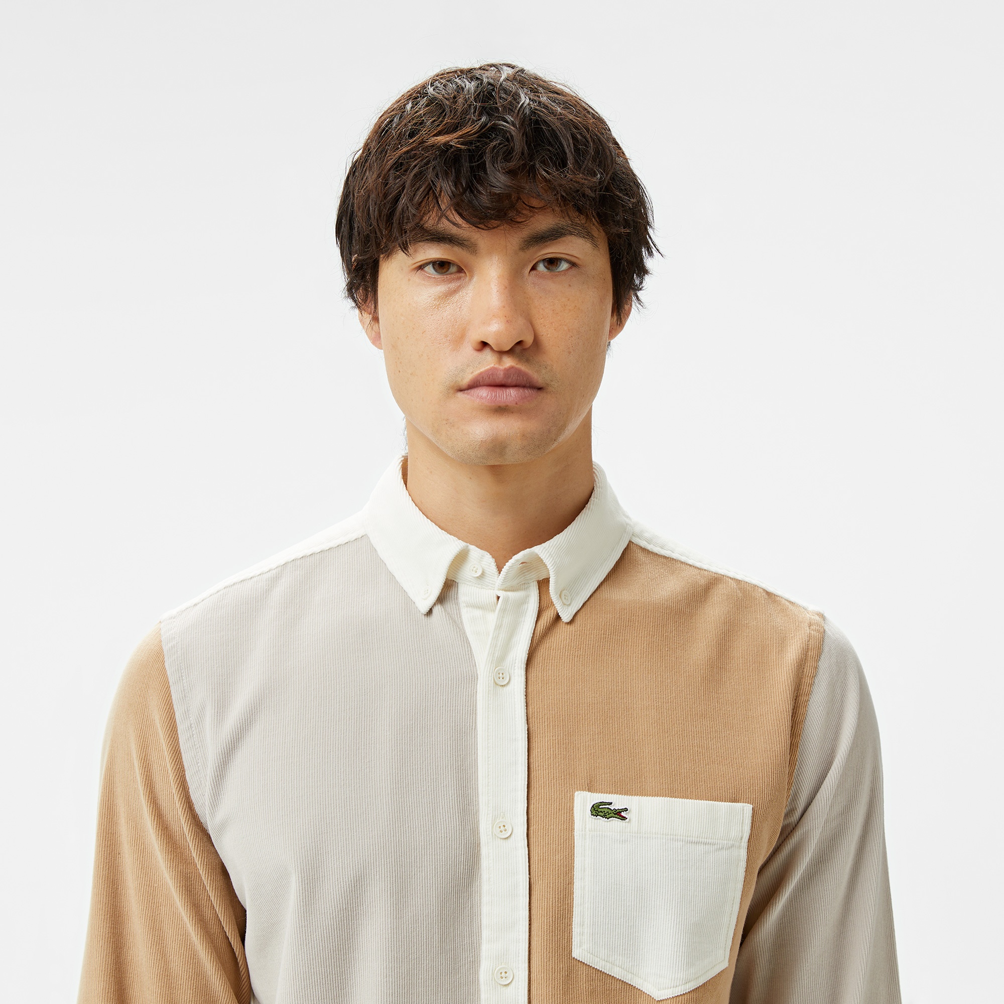 Lacoste Erkek Regular Fit Düğmeli Yaka Renk Bloklu Bej Gömlek