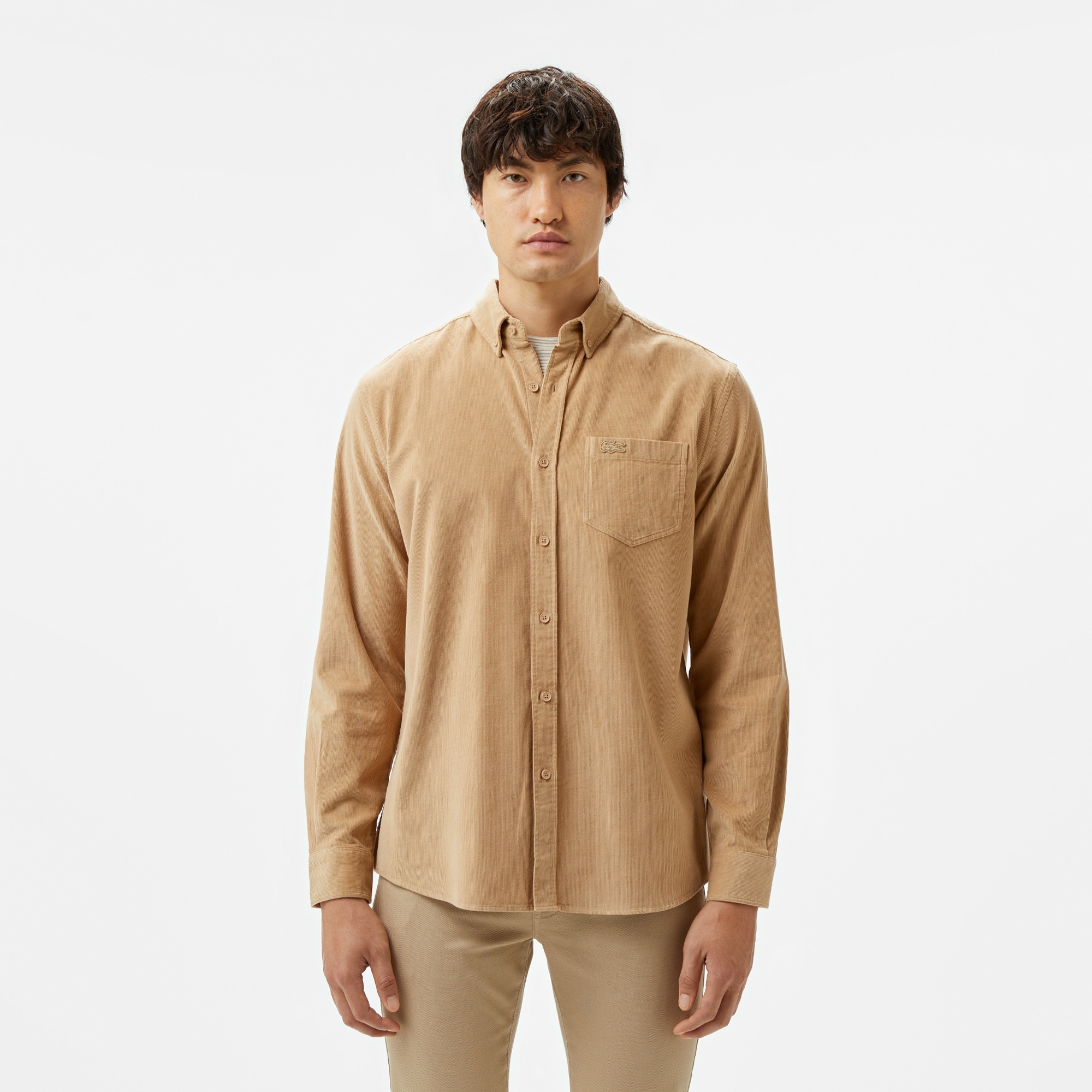 Lacoste Erkek Regular Fit Düğmeli Yaka Bej Gömlek
