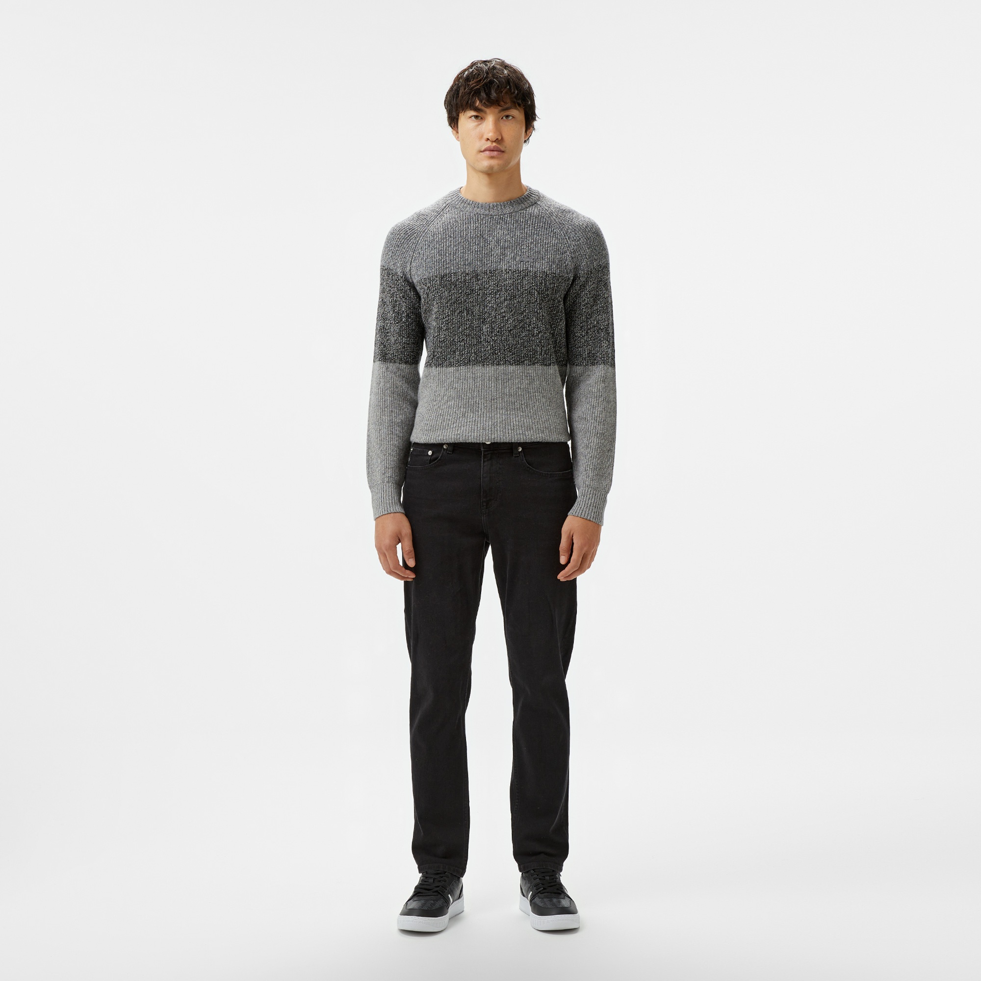 Lacoste Erkek Relaxed Fit Bisiklet Yaka Renk Bloklu Gri Kazak