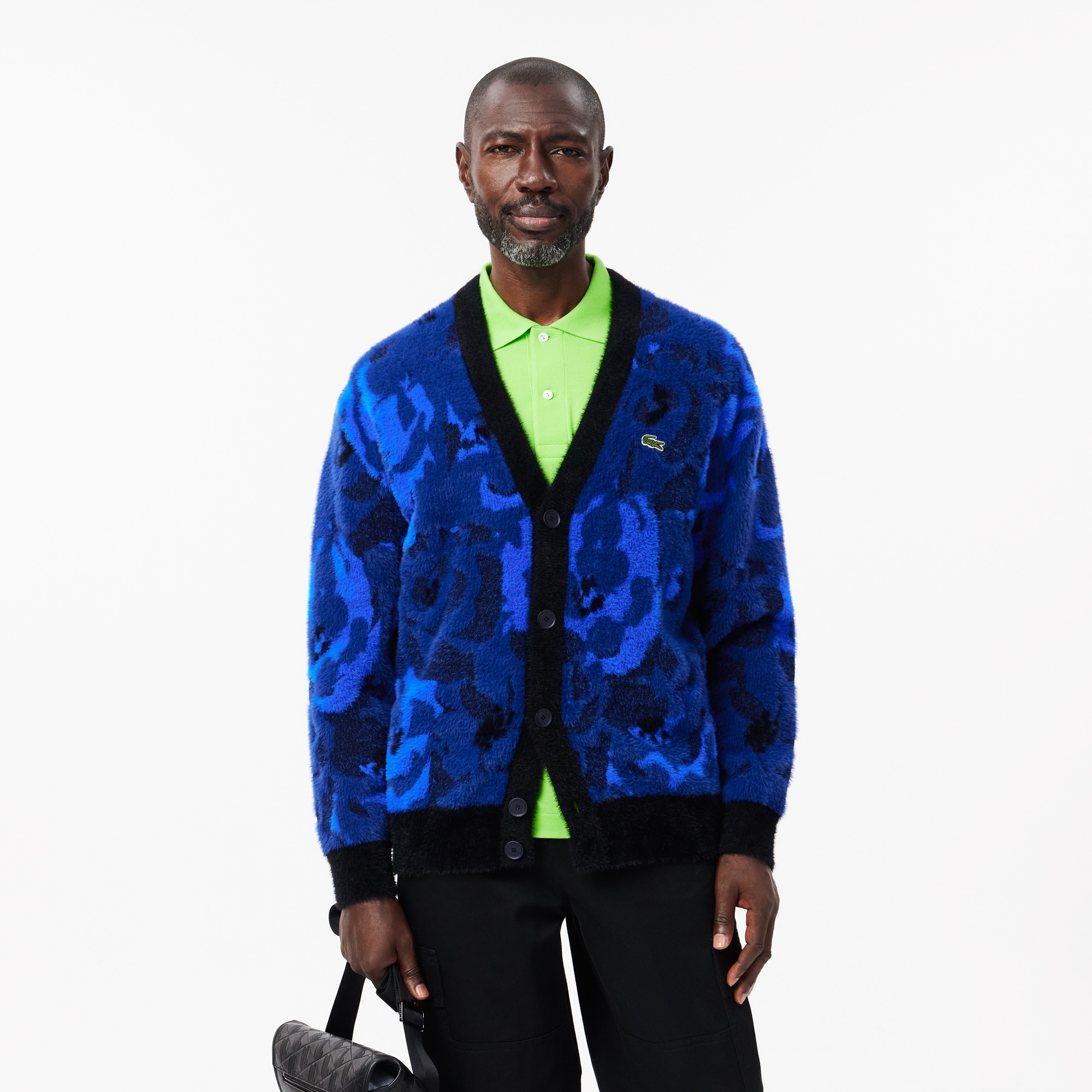 Lacoste Erkek Relaxed Fit V Yaka Desenli Lacivert Hırka