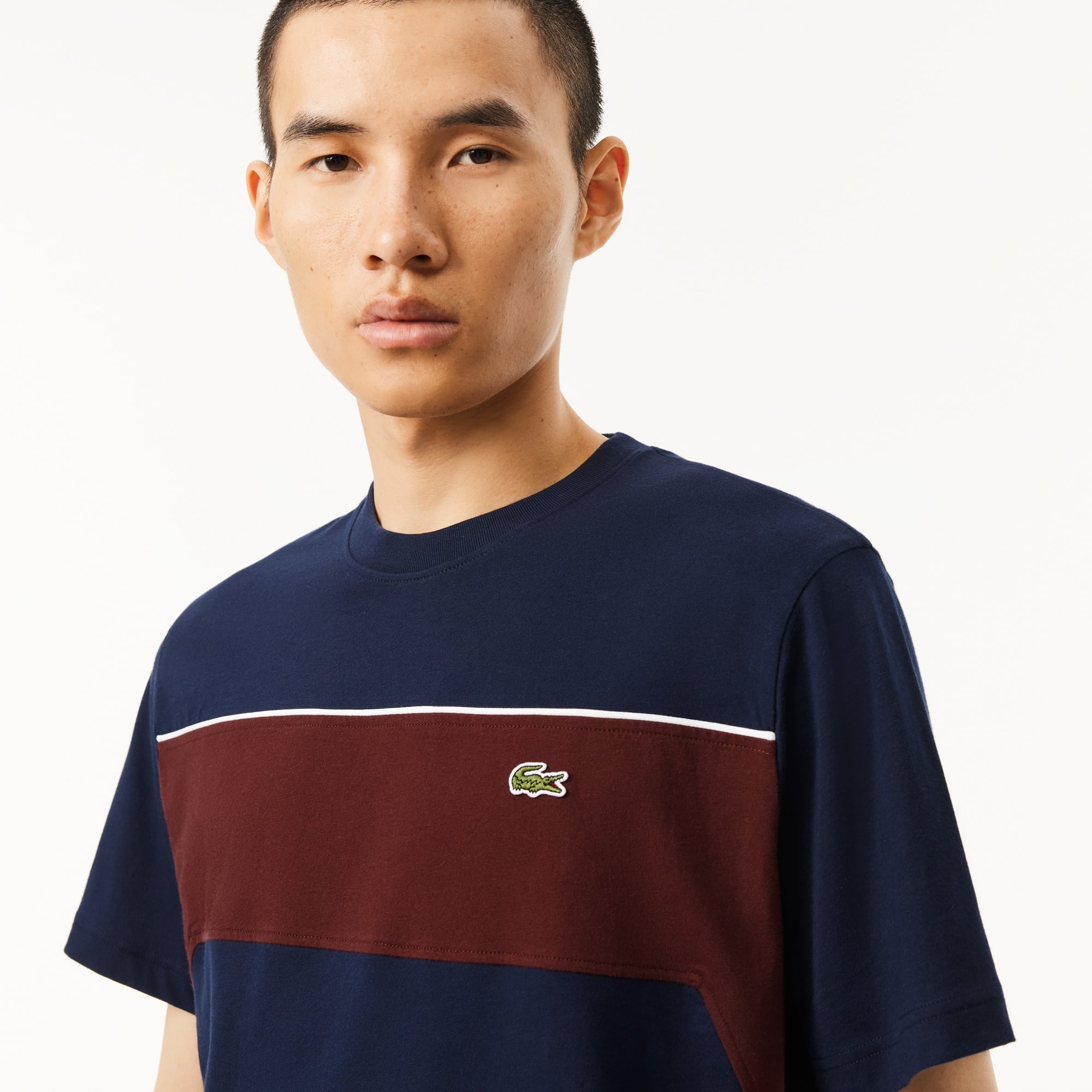 Lacoste Erkek Classic Fit Bisiklet Yaka Renk Bloklu Lacivert T-Shirt