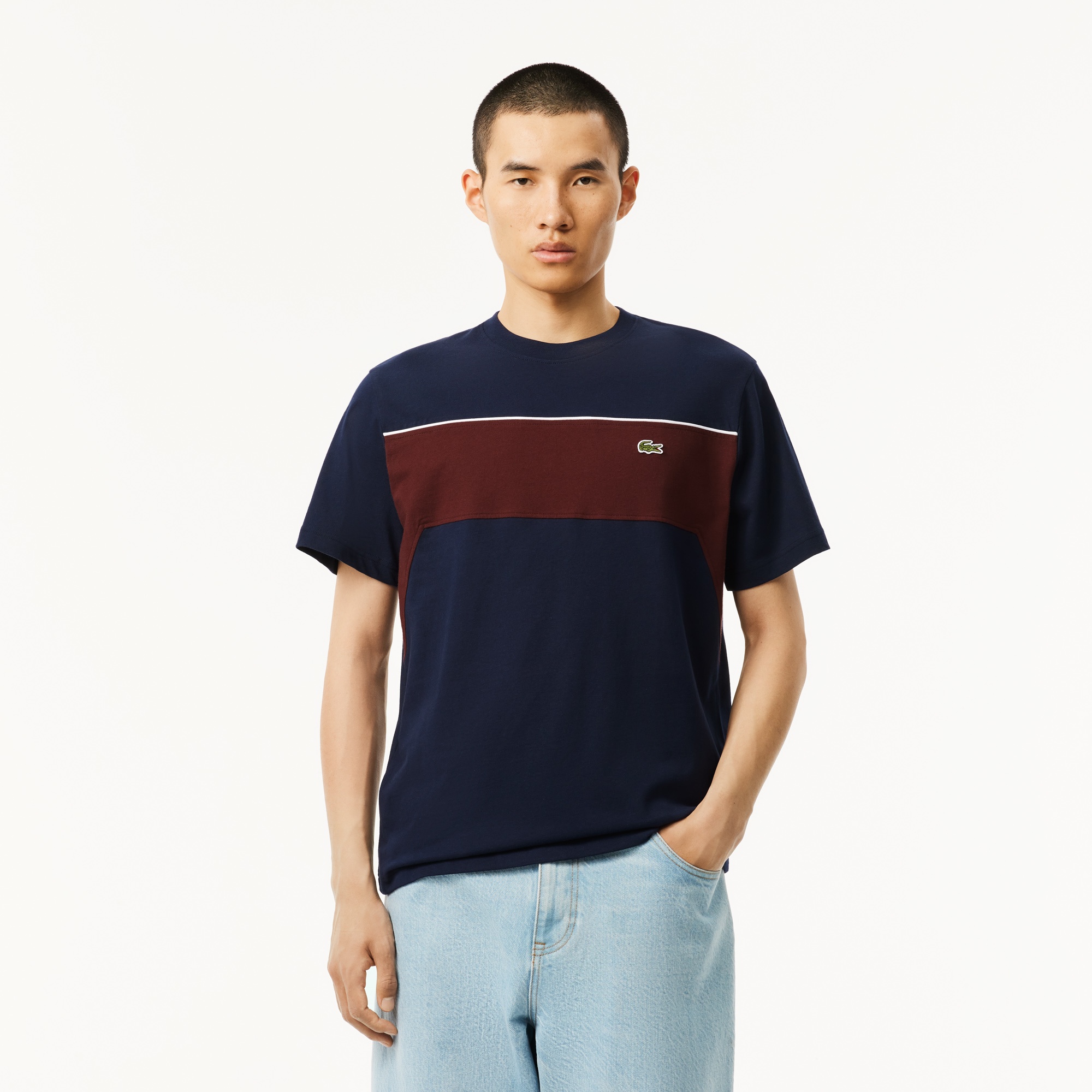 Lacoste Erkek Classic Fit Bisiklet Yaka Renk Bloklu Lacivert T-Shirt
