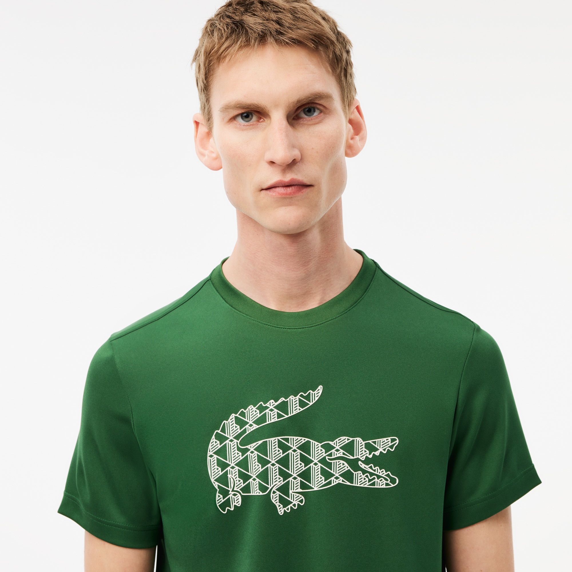 Lacoste Erkek Relaxed Fit Bisiklet Yaka Baskılı Yeşil T-Shirt