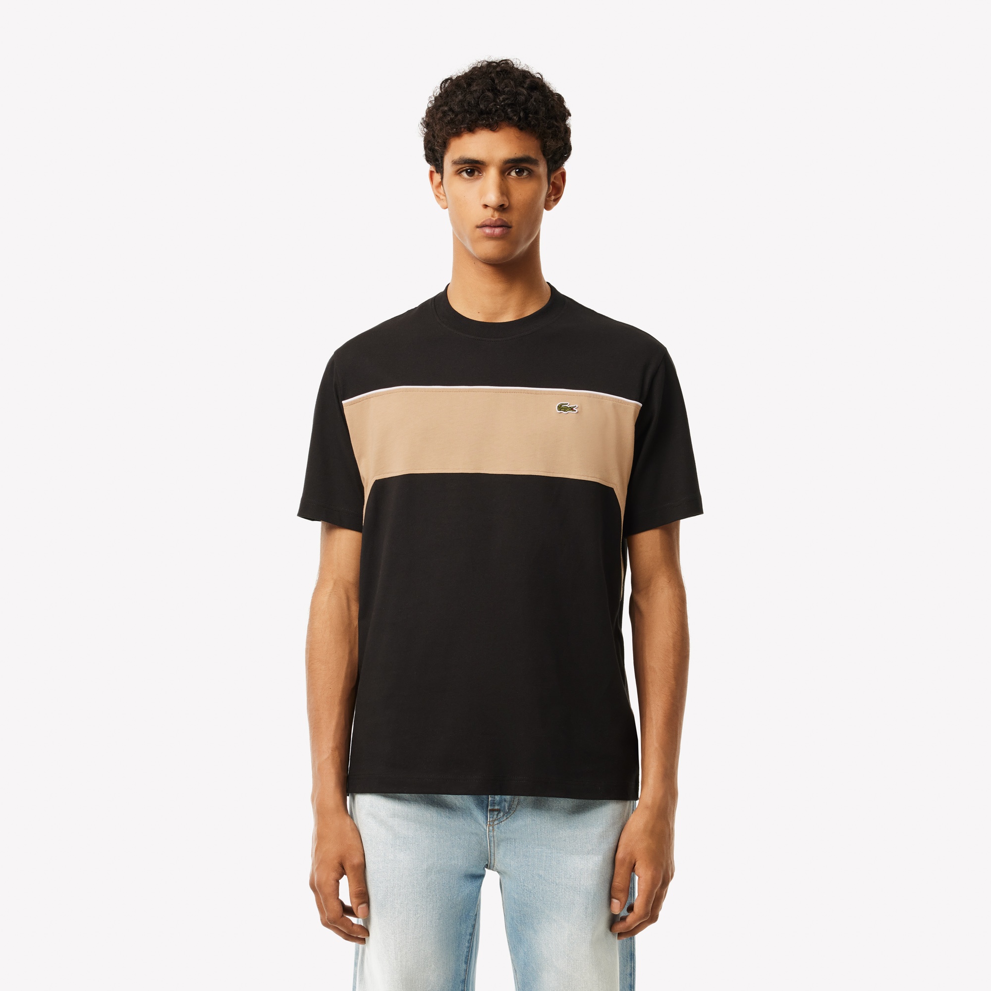 Lacoste Erkek Classic Fit Bisiklet Yaka Renk Bloklu Siyah T-Shirt