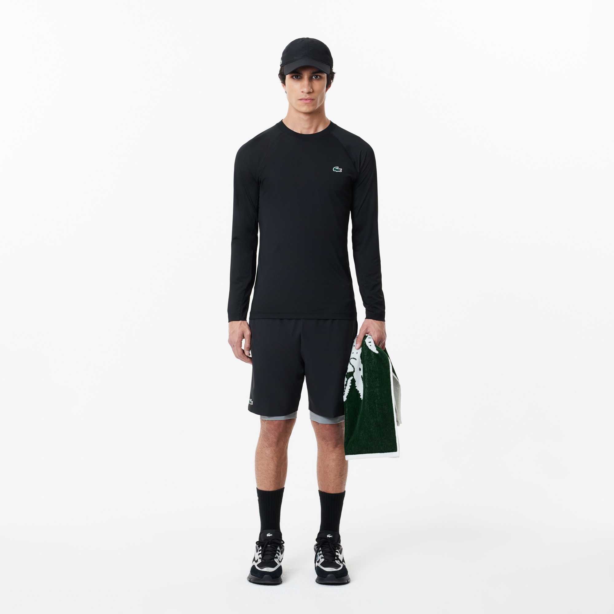 Lacoste SPORT Erkek Slim Fit Uzun Kollu Bisiklet Yaka Siyah T-Shirt