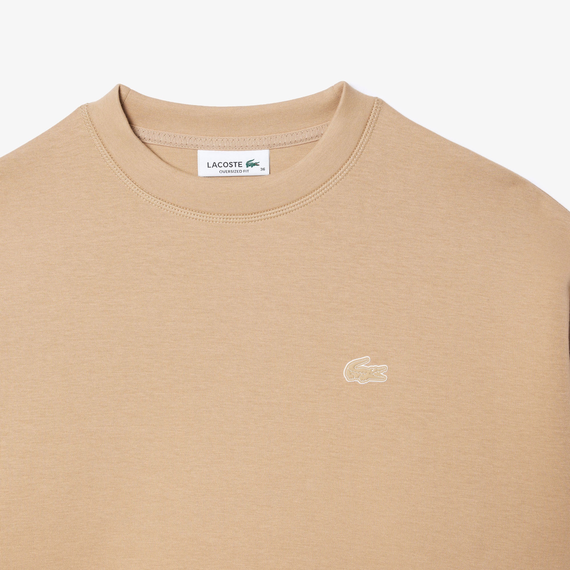 Lacoste Kadın Oversize Fit Bisiklet Yaka Bej Sweatshirt