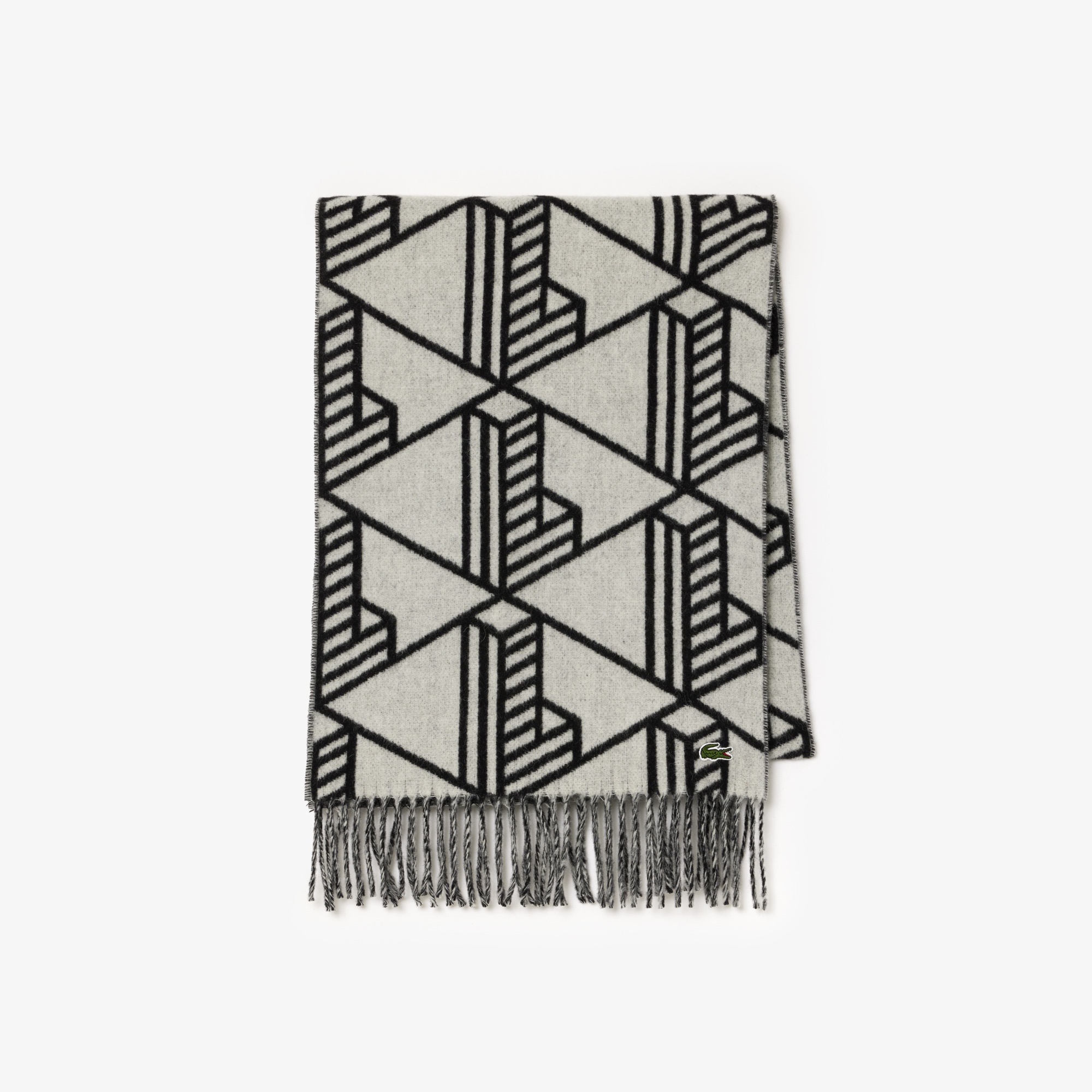 Lacoste Unisex Monogram Çift Taraflı Siyah Atkı