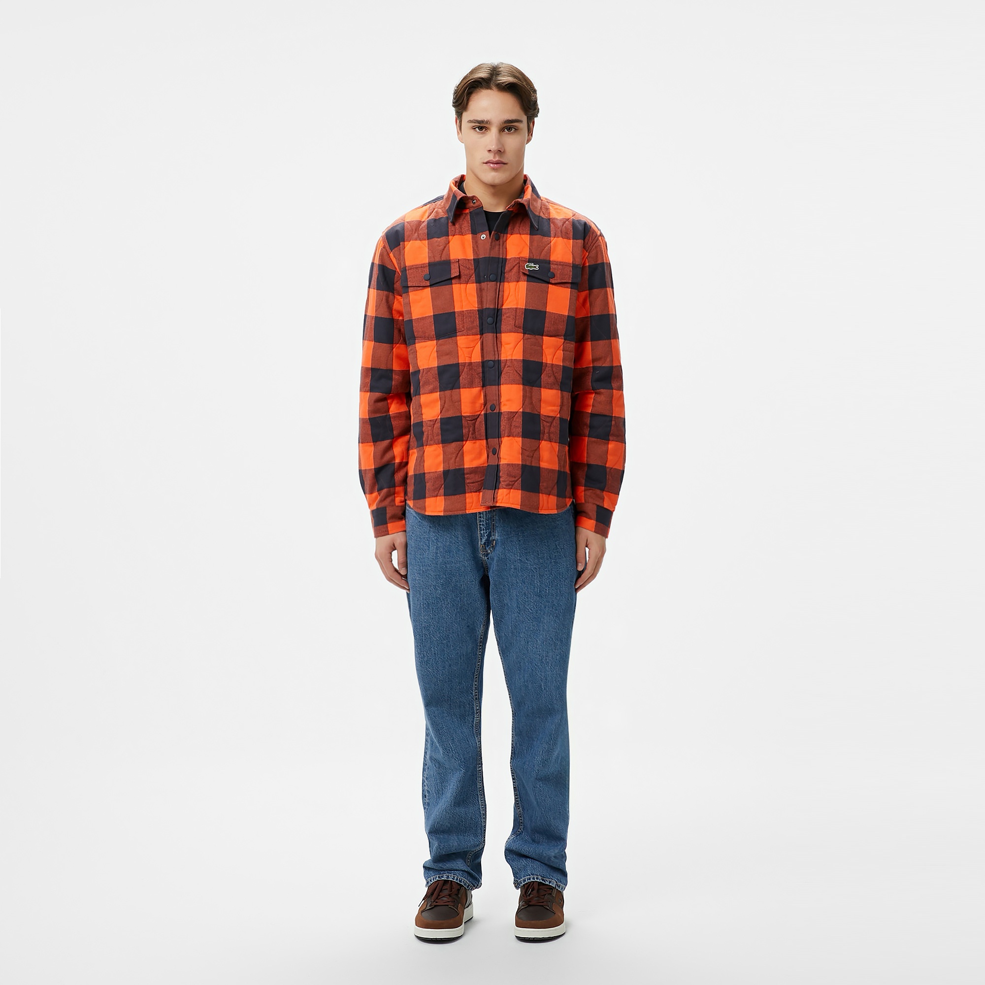 Lacoste Erkek Relaxed Fit Ekose Turuncu Gömlek