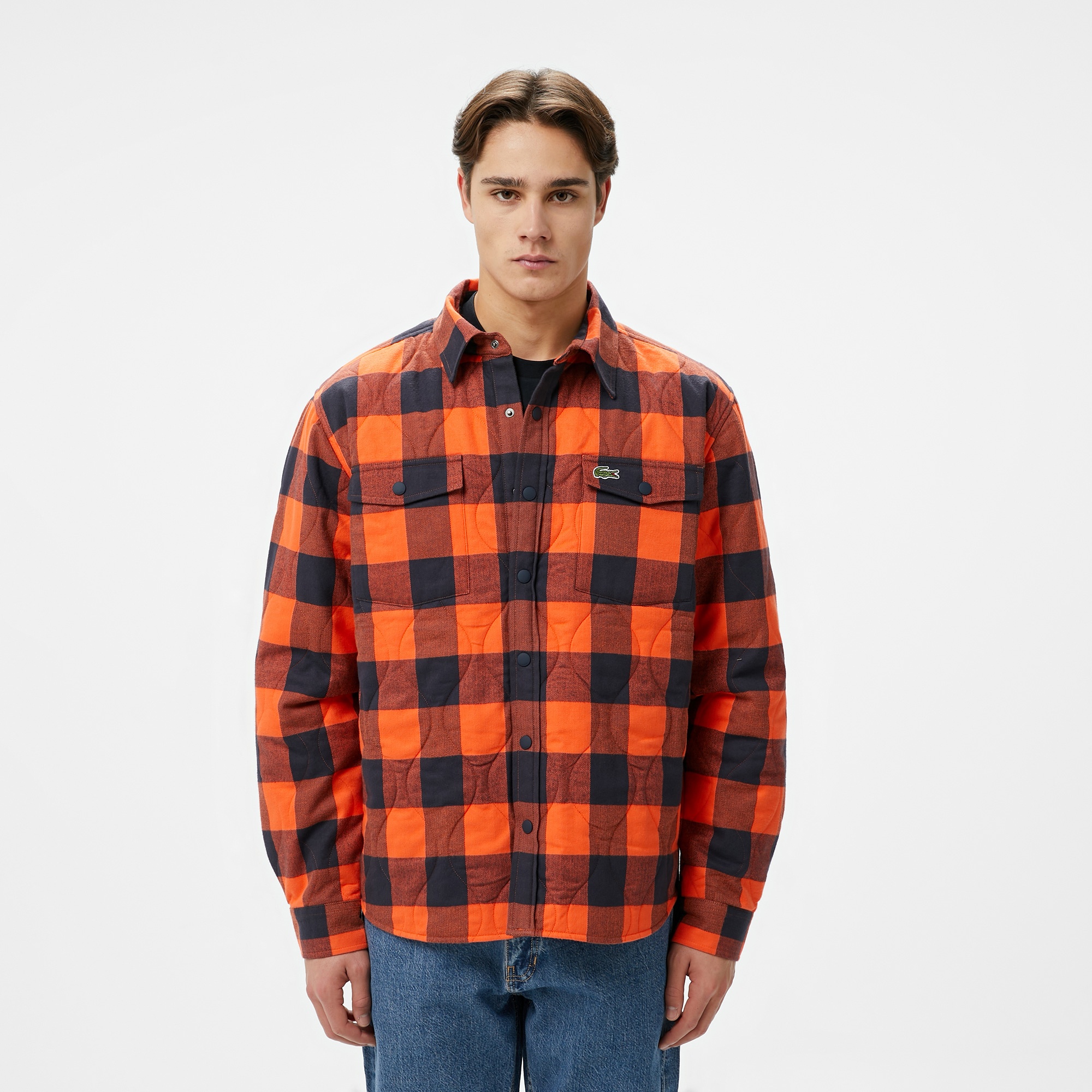 Lacoste Erkek Relaxed Fit Ekose Turuncu Gömlek