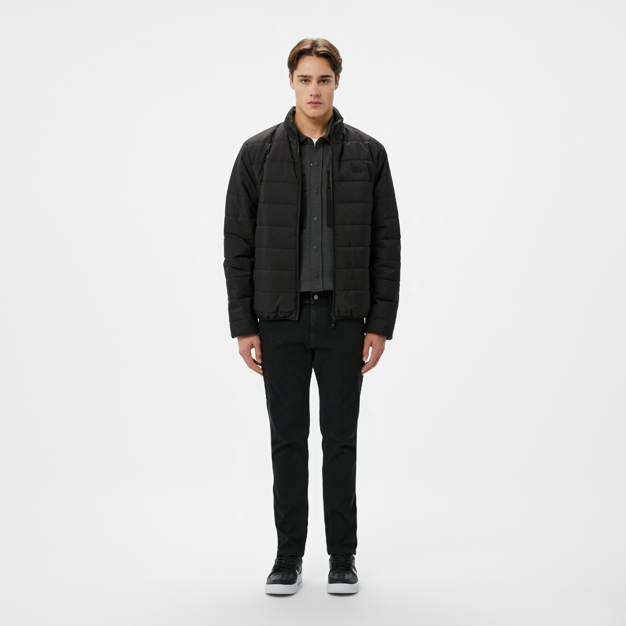 Lacoste Erkek Dik Yaka Çift Taraflı Siyah Mont