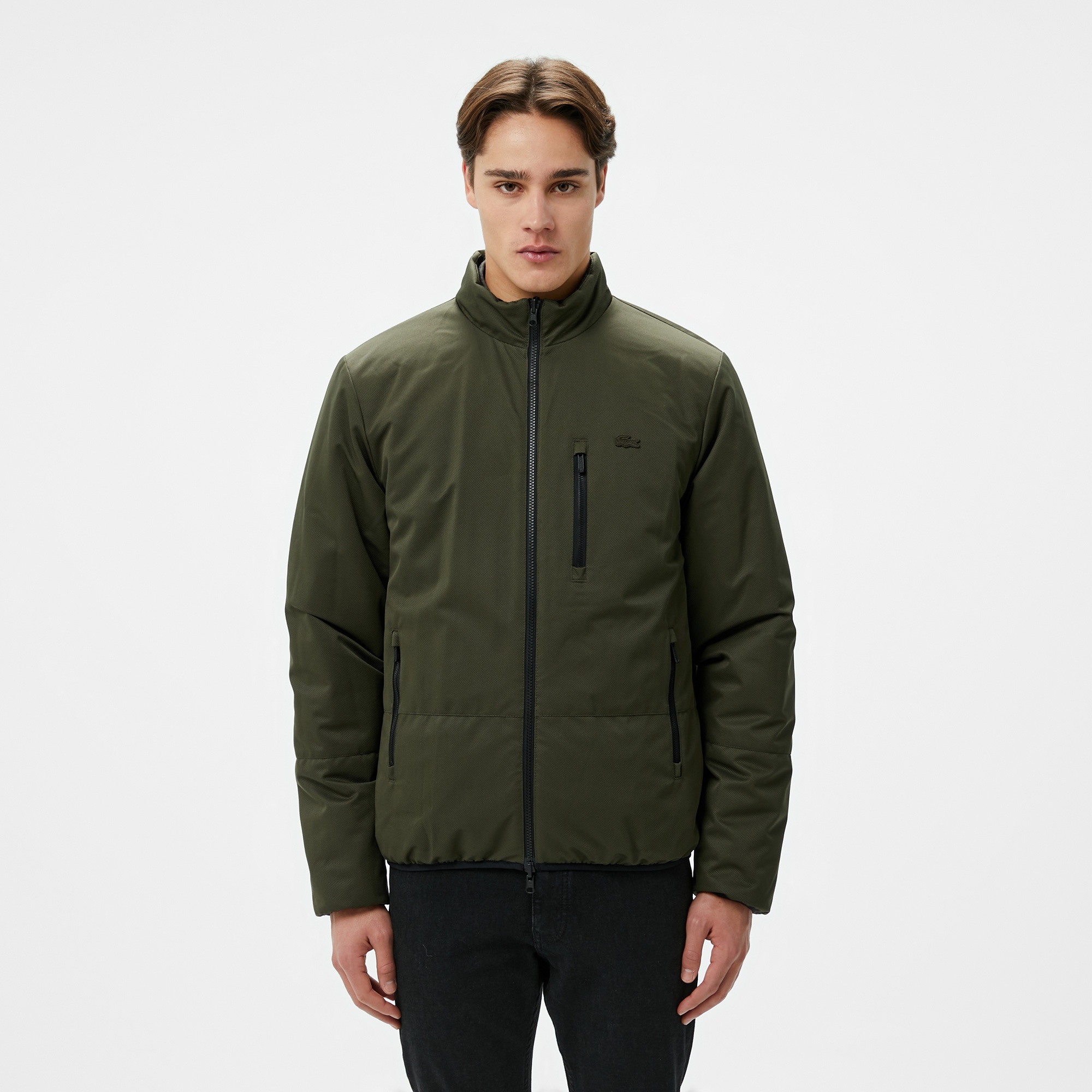 Lacoste Erkek Dik Yaka Çift Taraflı Siyah Mont