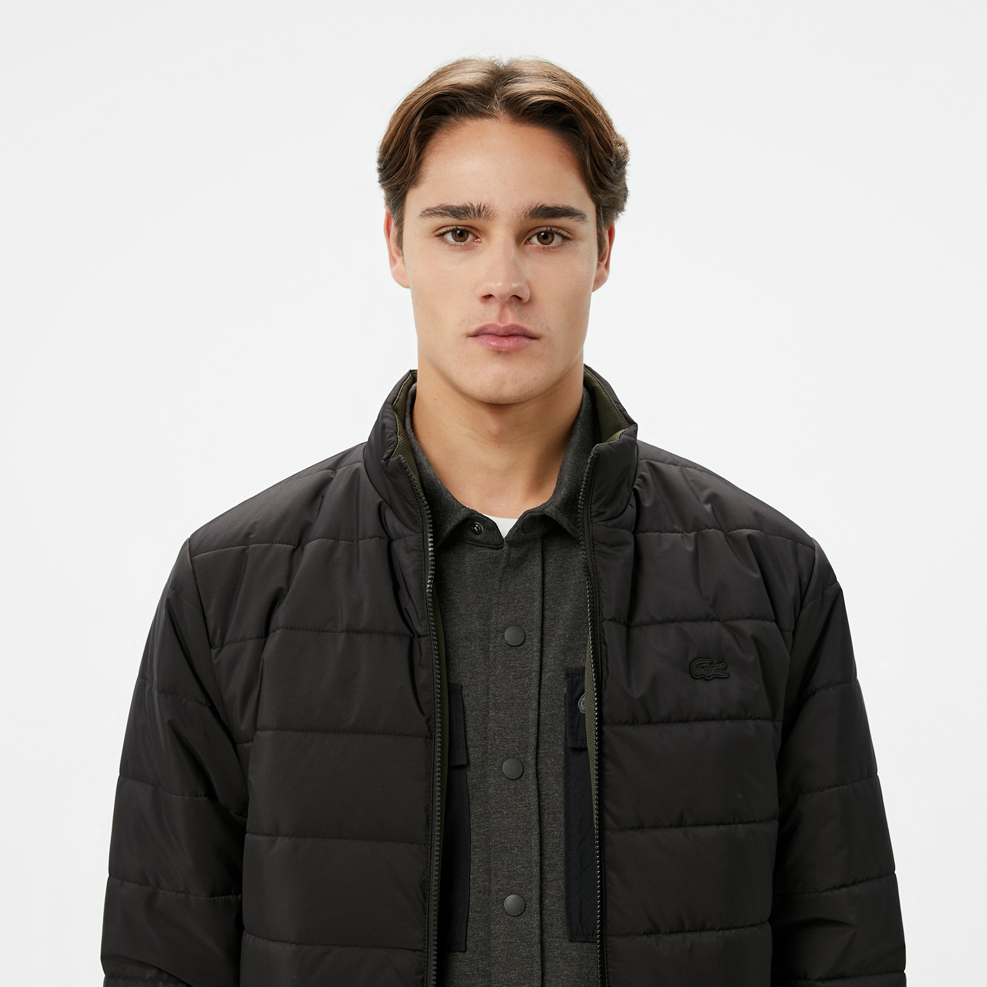 Lacoste Erkek Dik Yaka Çift Taraflı Siyah Mont