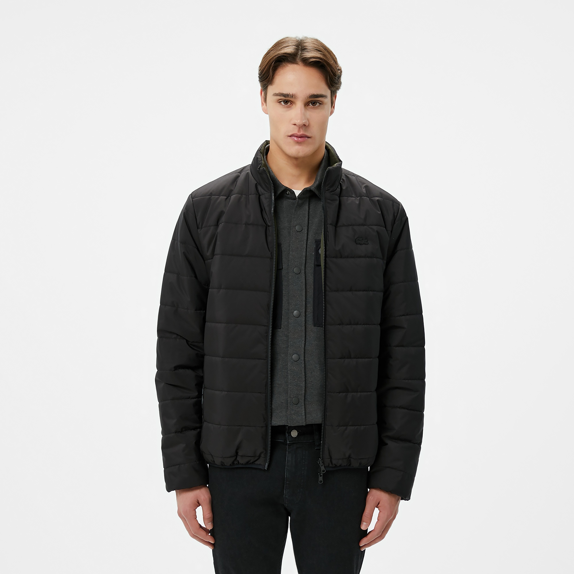 Lacoste Erkek Dik Yaka Çift Taraflı Siyah Mont