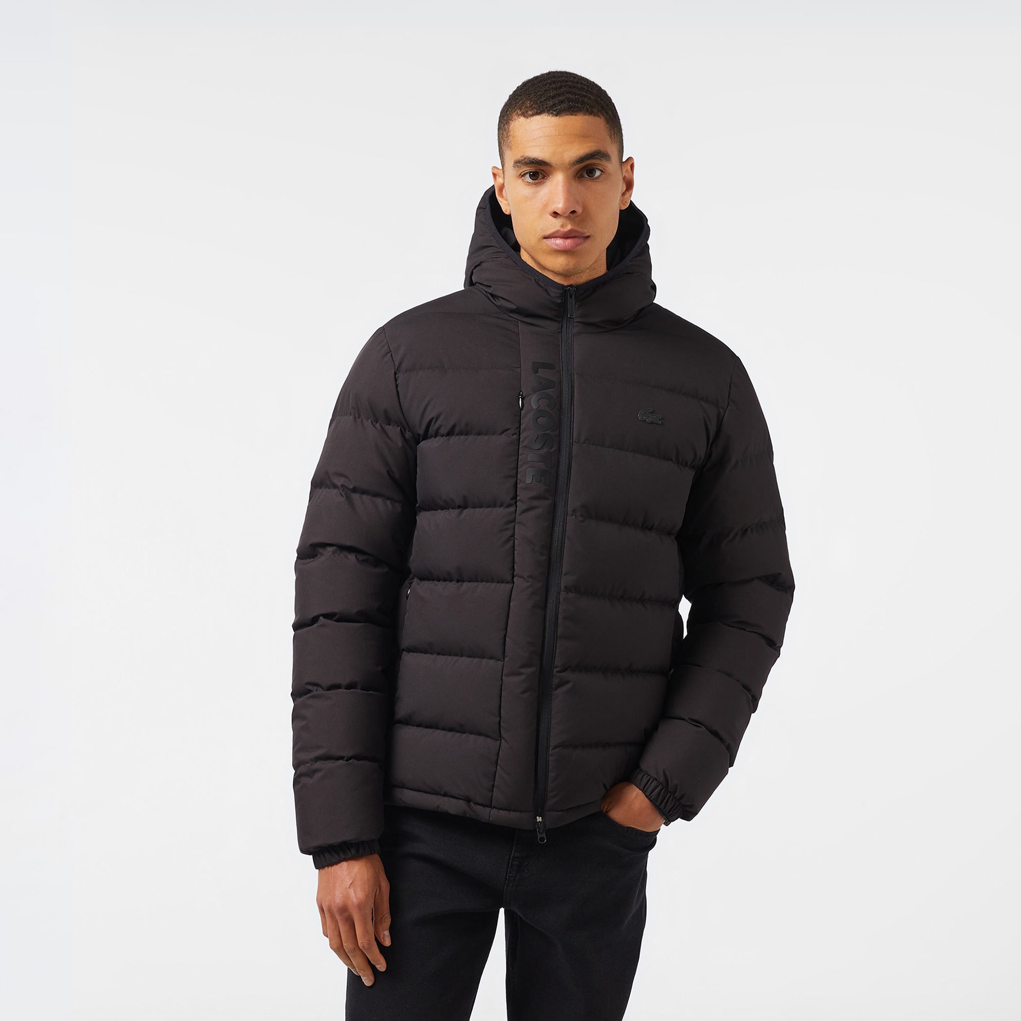 Lacoste Erkek Regular Fit Kapüşonlu Siyah Şişme Mont