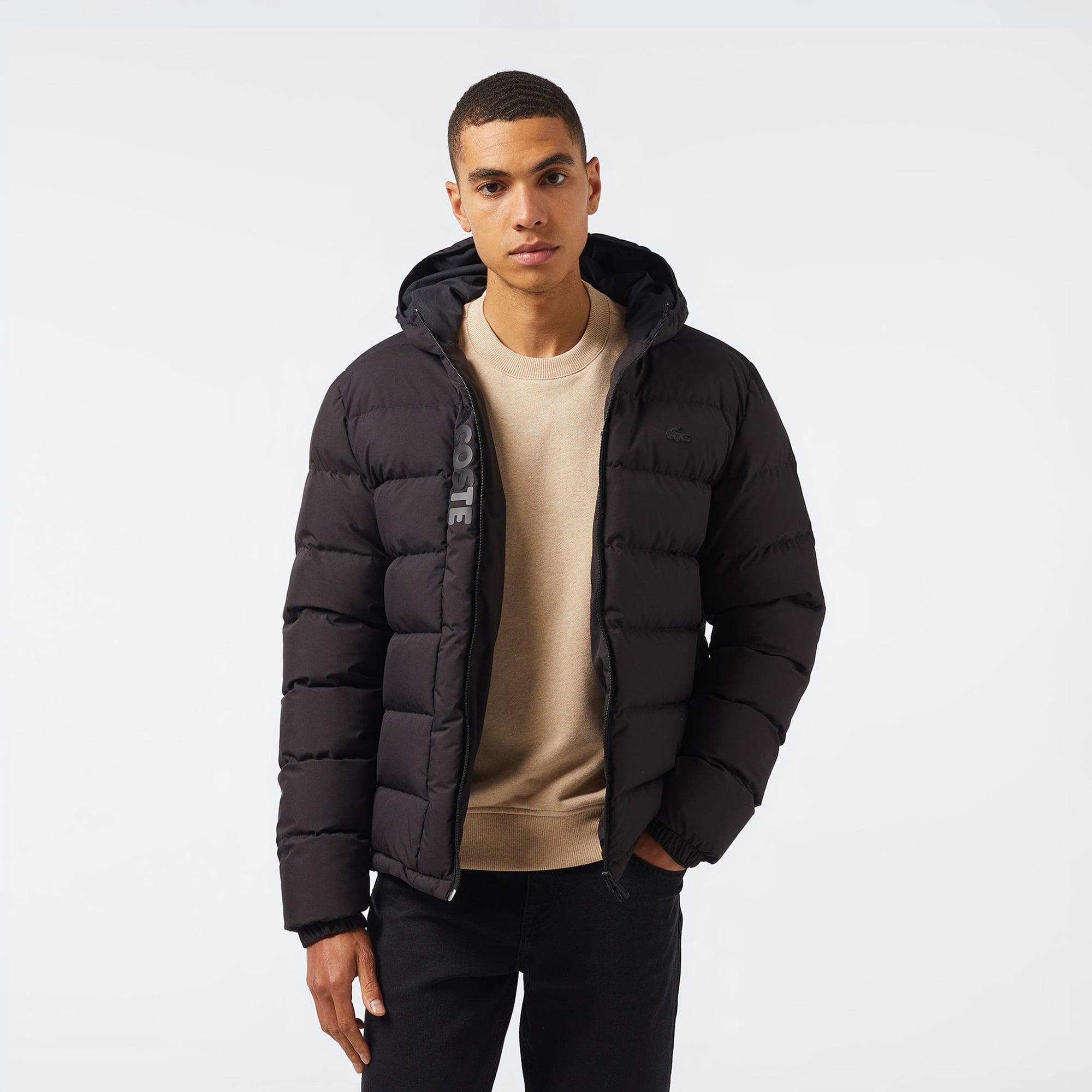 Lacoste Erkek Regular Fit Kapüşonlu Siyah Şişme Mont