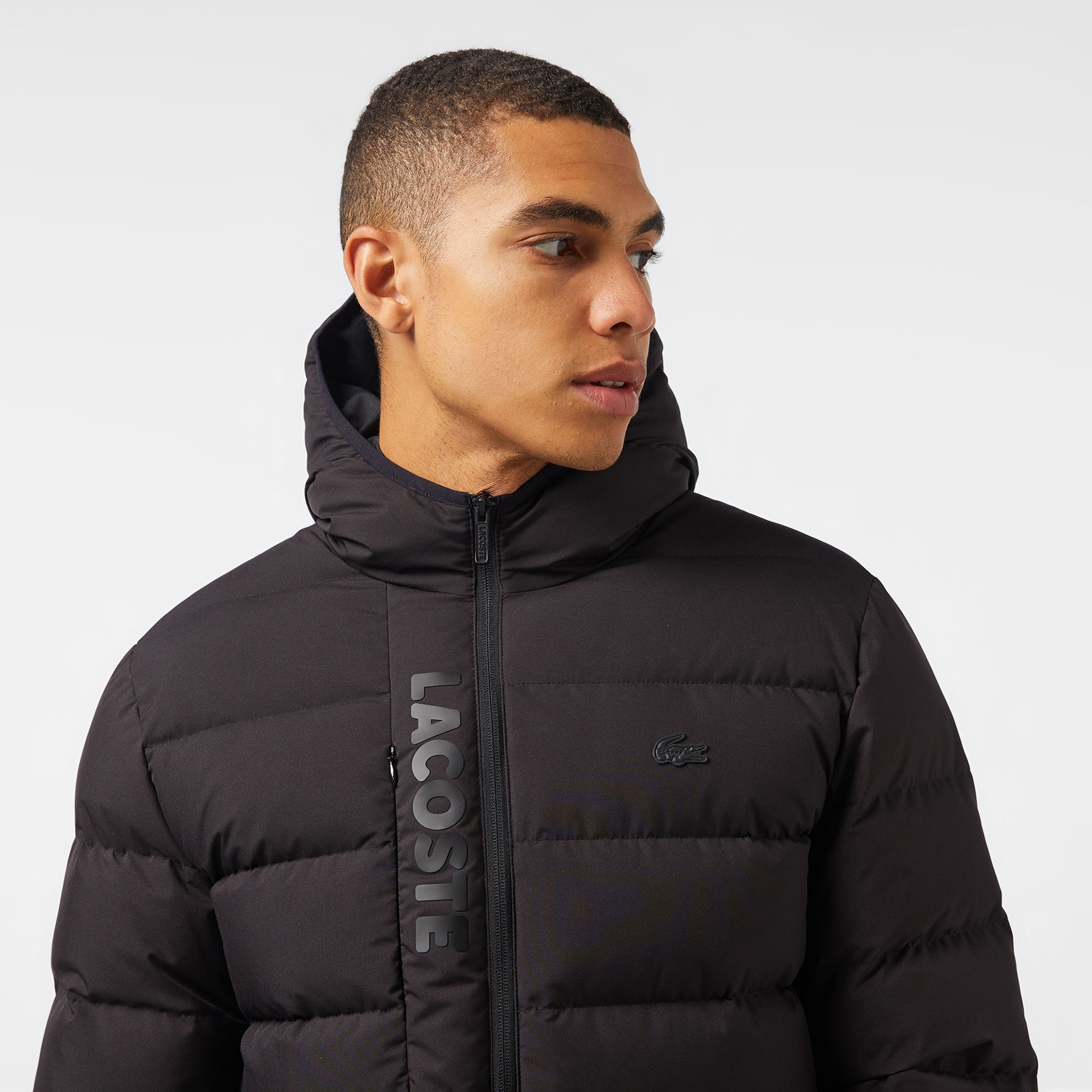 Lacoste Erkek Regular Fit Kapüşonlu Siyah Şişme Mont