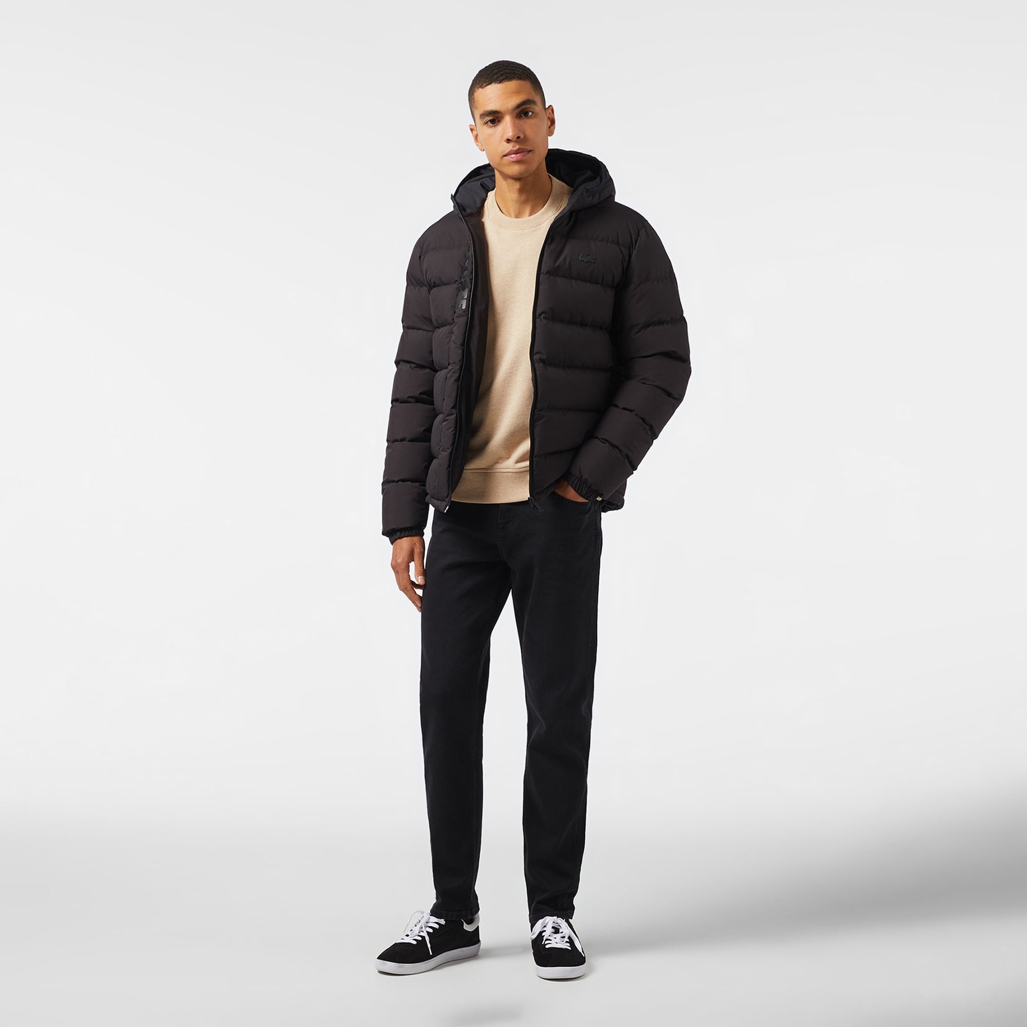 Lacoste Erkek Regular Fit Kapüşonlu Siyah Şişme Mont