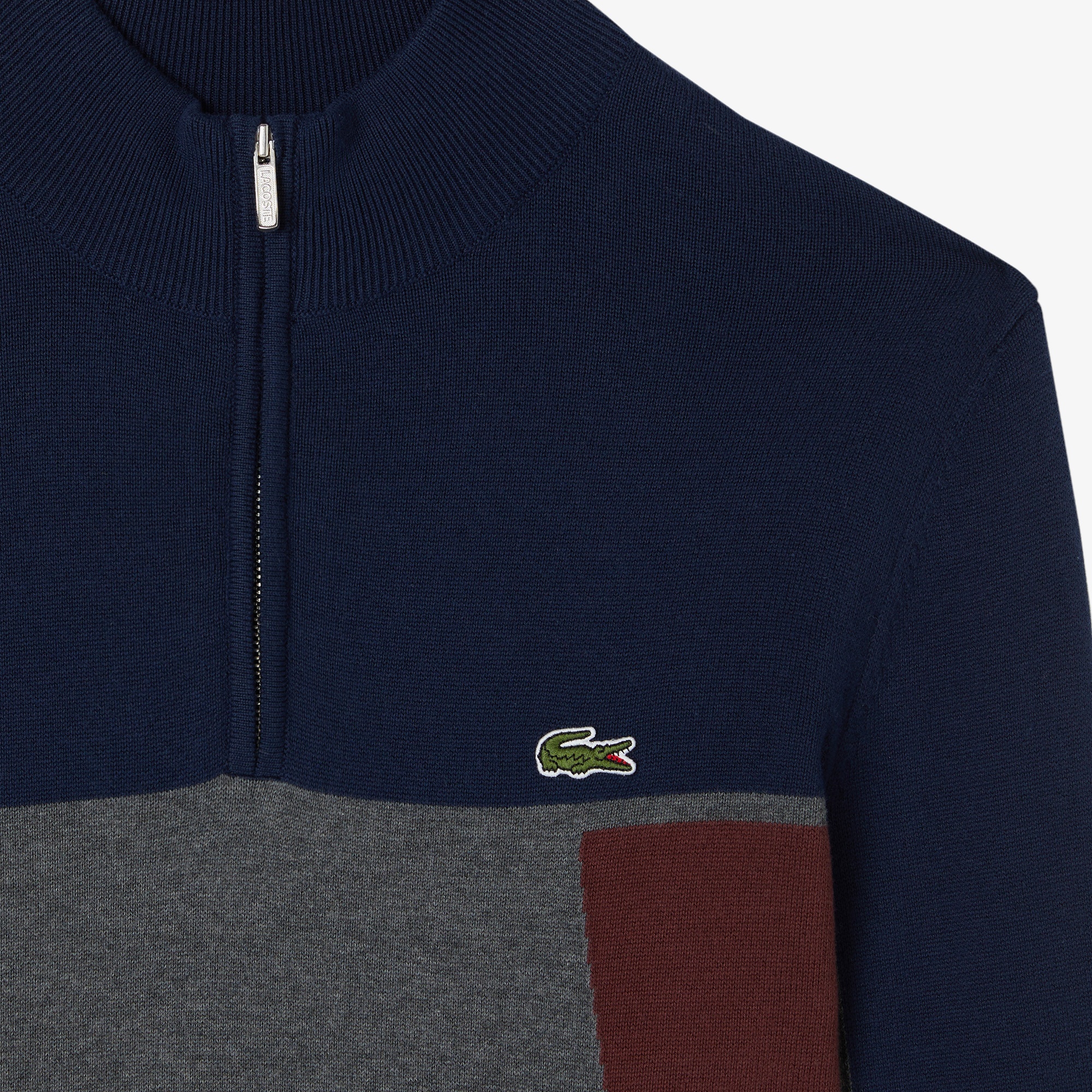 Lacoste Erkek Relaxed Fit Yarım Fermuarlı Renk Bloklu Lacivert Kazak