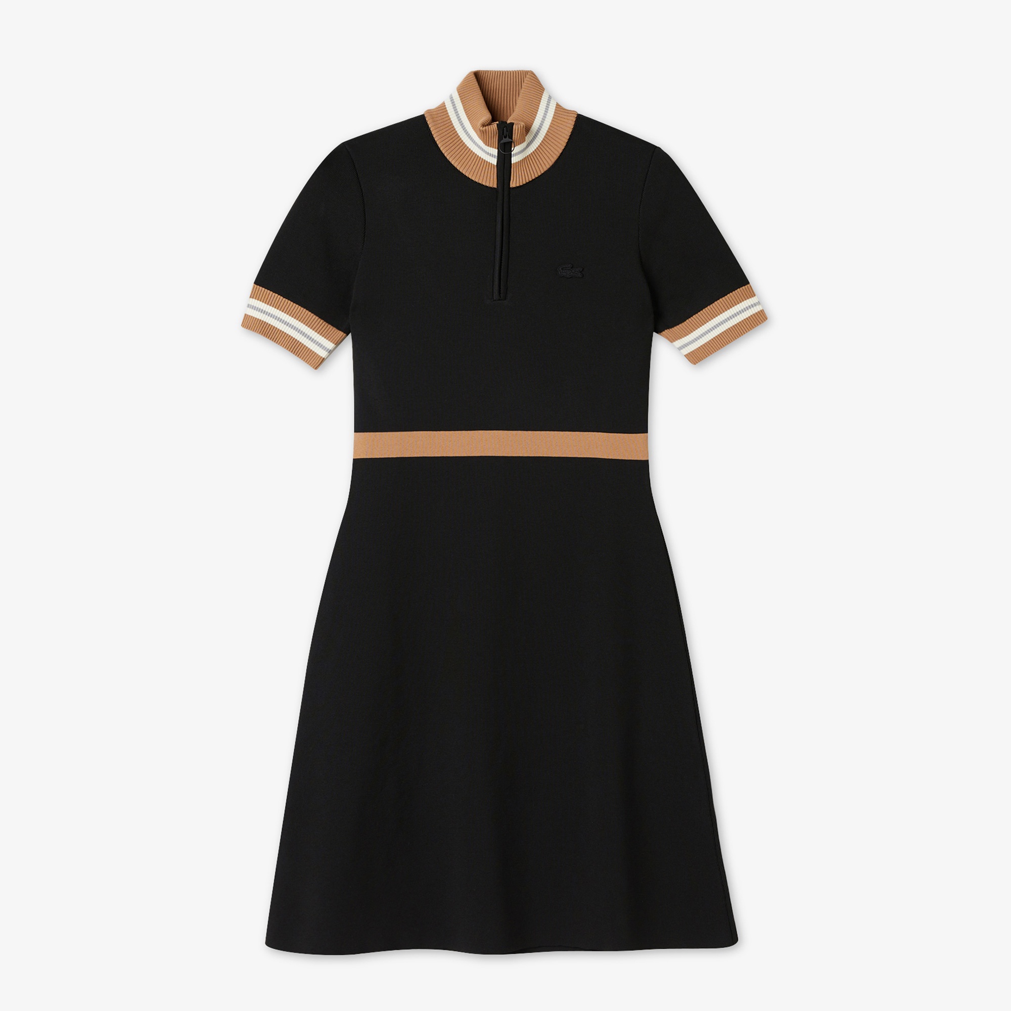 Lacoste Kadın Flare Fit Kısa Kollu Dik Yaka Siyah Elbise