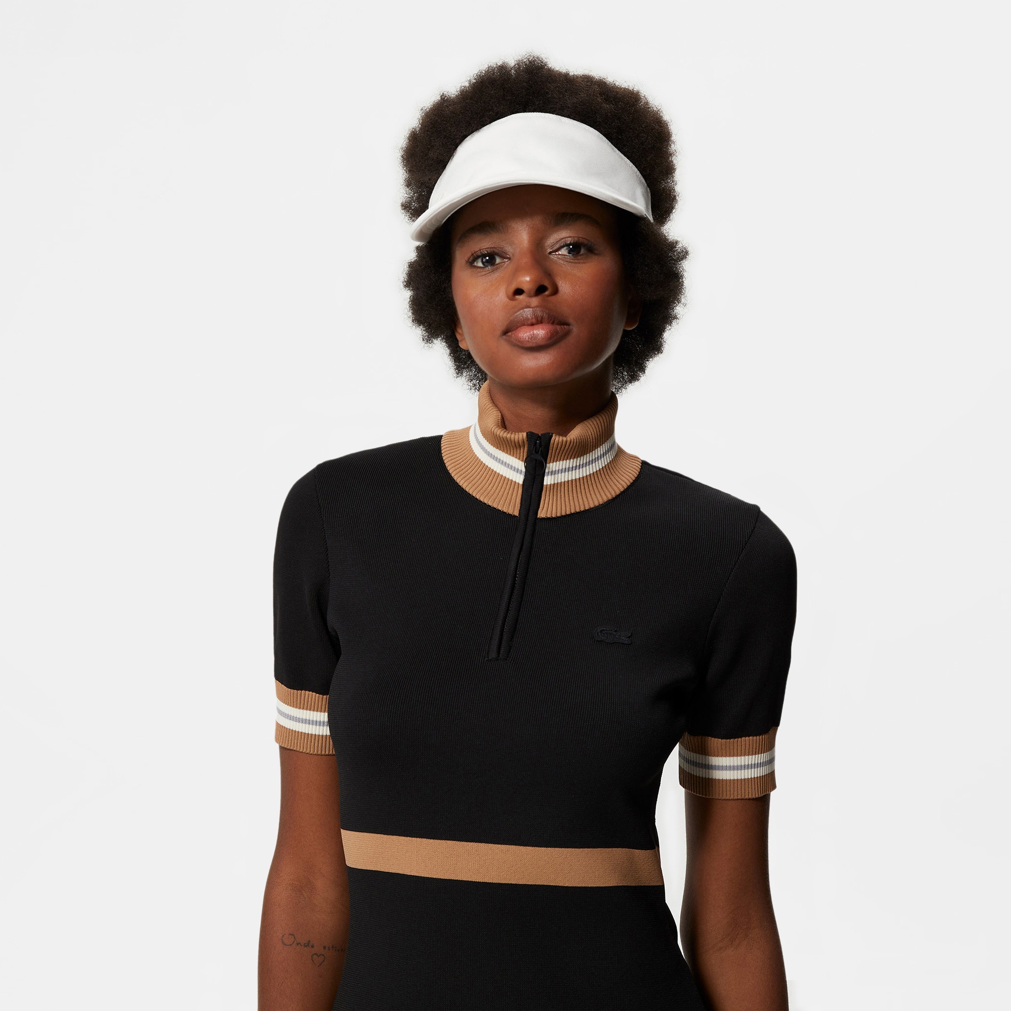 Lacoste Kadın Flare Fit Kısa Kollu Dik Yaka Siyah Elbise