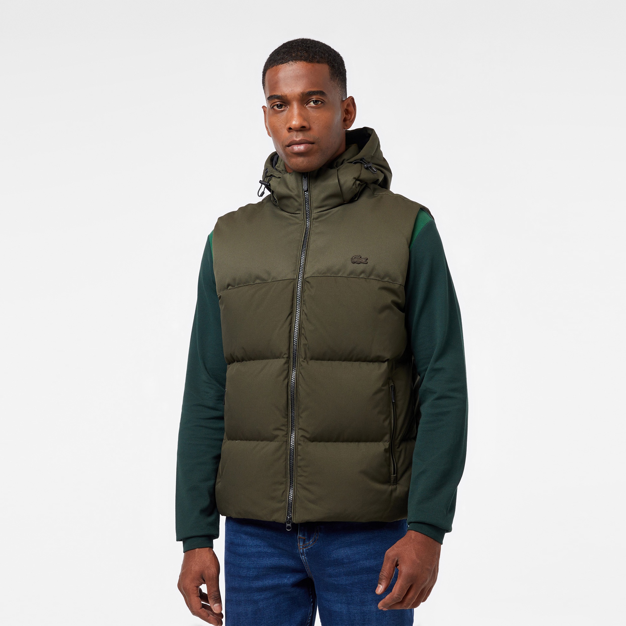 Lacoste Erkek Kapüşonlu Koyu Yeşil Şişme Yelek