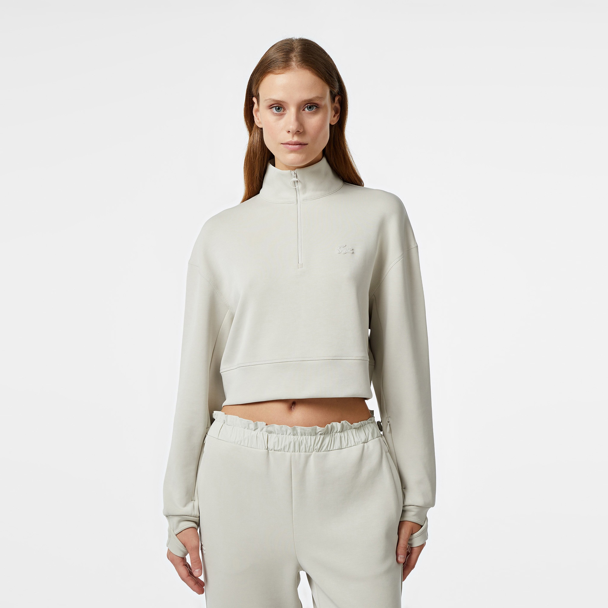 Lacoste Kadın Relaxed Fit Yarım Fermuarlı Gri Sweatshirt