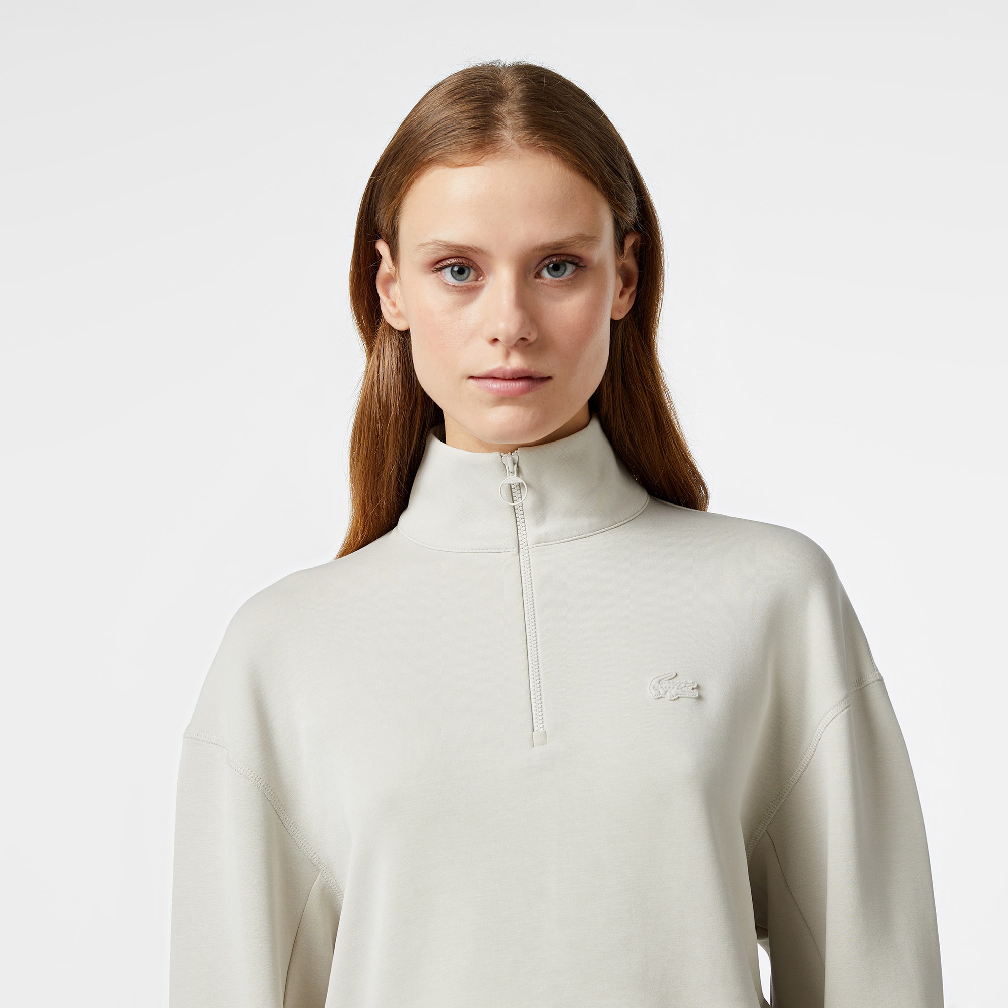 Lacoste Kadın Relaxed Fit Yarım Fermuarlı Gri Sweatshirt