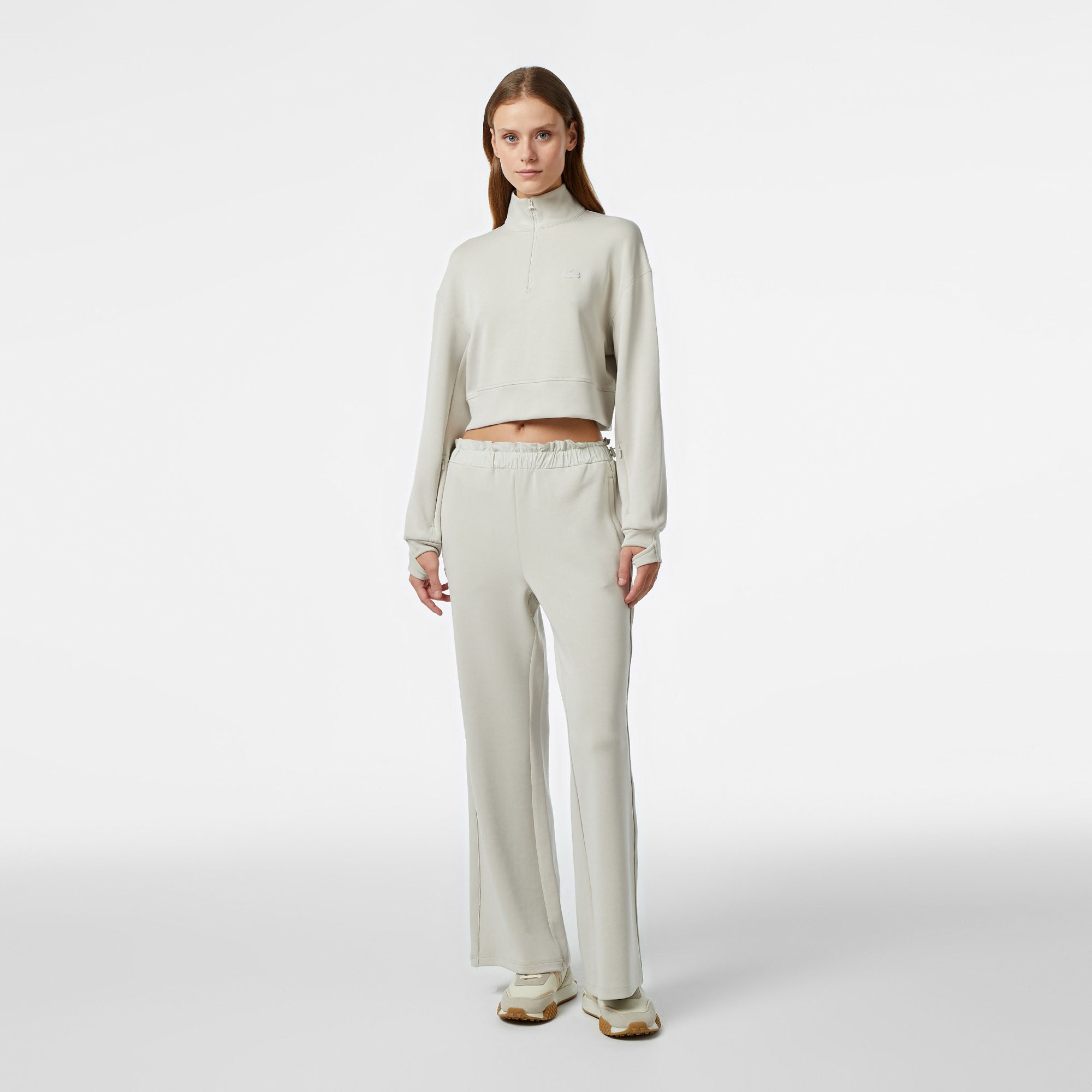 Lacoste Kadın Relaxed Fit Yarım Fermuarlı Gri Sweatshirt