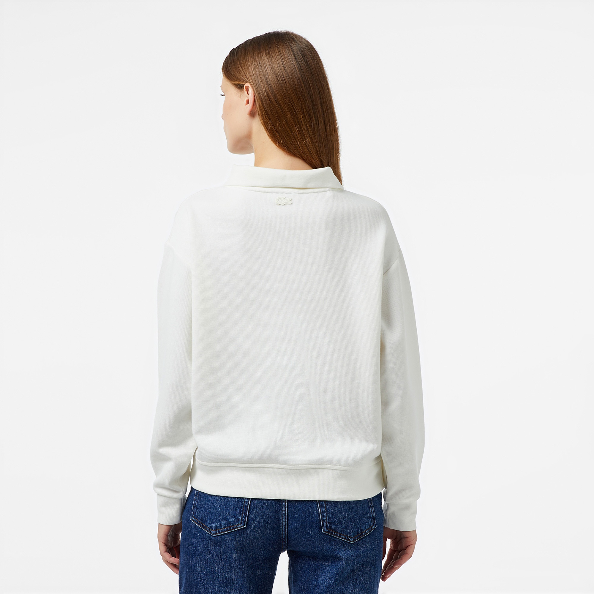 Lacoste Kadın Regular Fit Fermuarlı Dik Yaka Beyaz Sweatshirt
