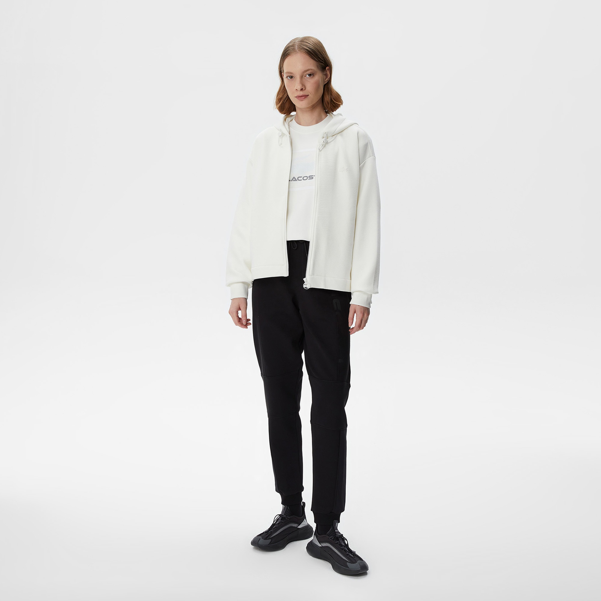 Lacoste Kadın Relaxed Fit Kapüşonlu Beyaz Sweatshirt