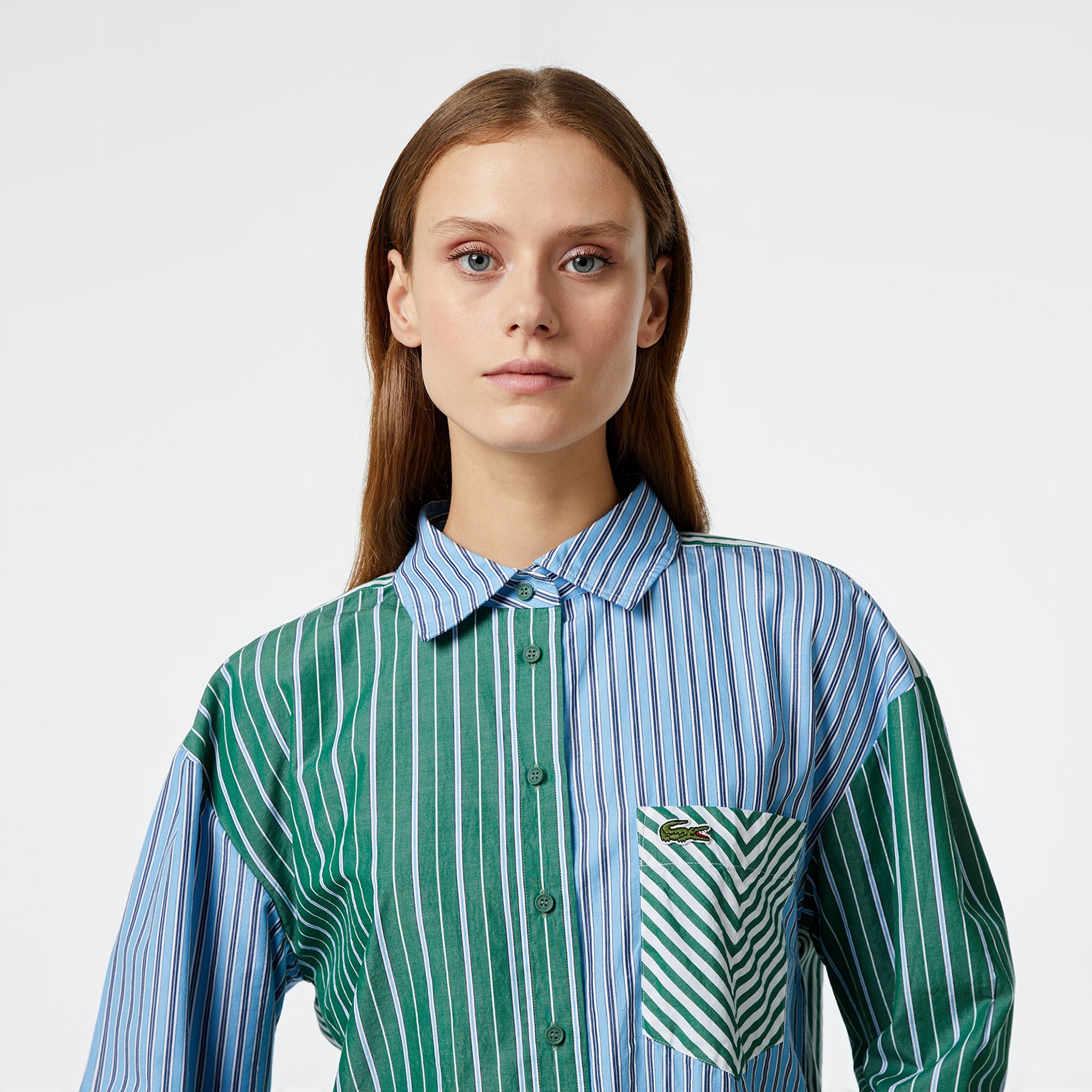 Lacoste Kadın Loose Fit Çizgili Renkli Gömlek