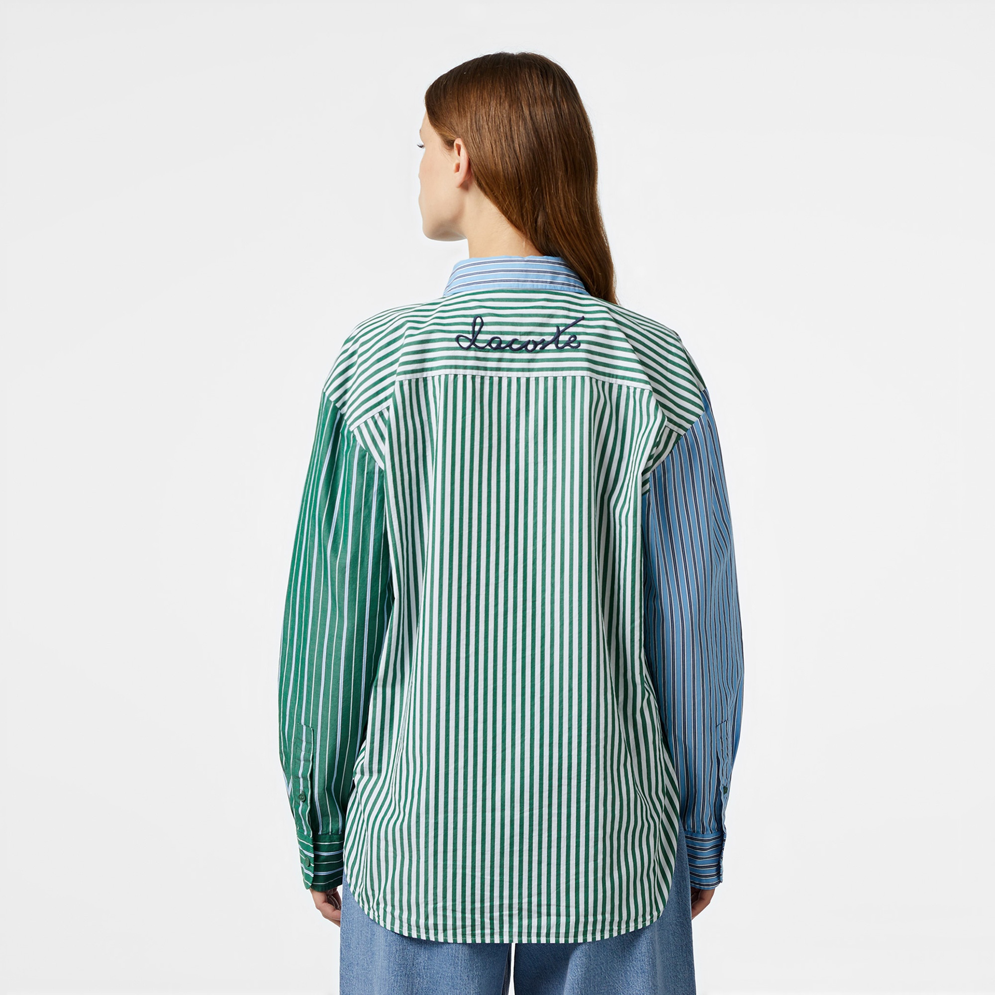 Lacoste Kadın Loose Fit Çizgili Renkli Gömlek