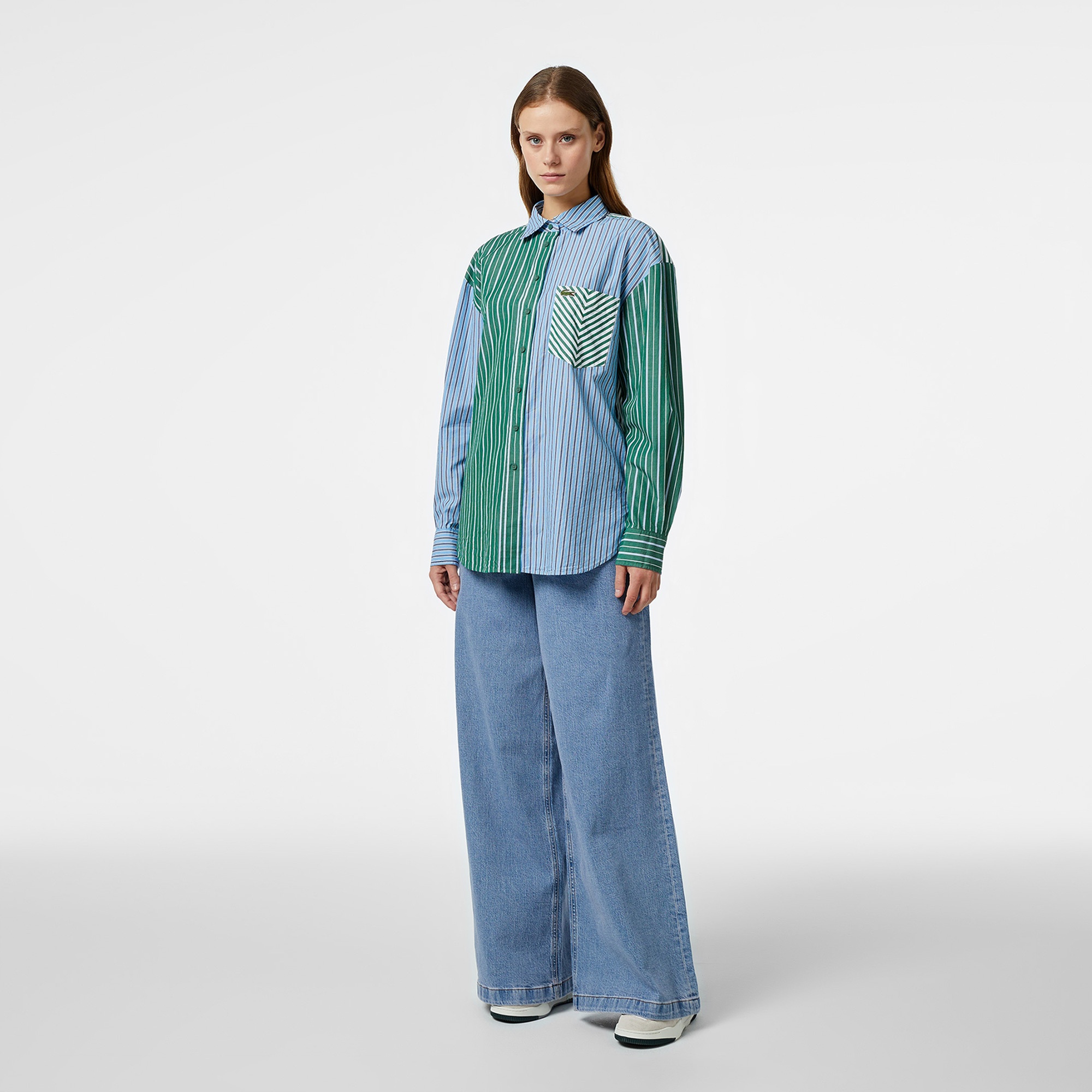 Lacoste Kadın Loose Fit Çizgili Renkli Gömlek