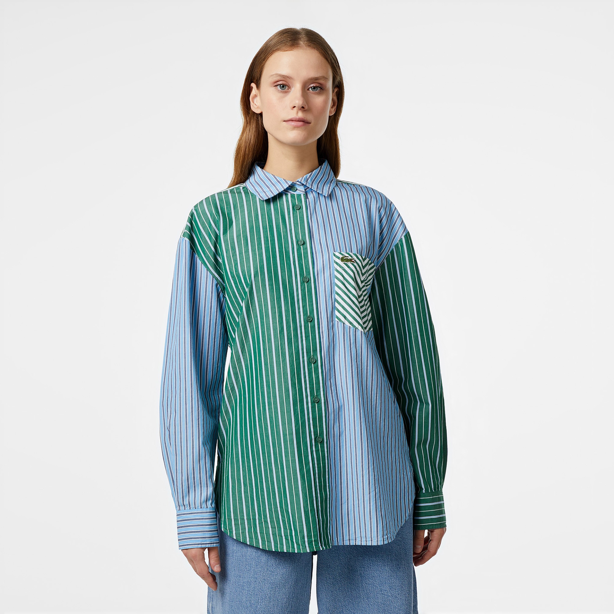 Lacoste Kadın Loose Fit Çizgili Renkli Gömlek