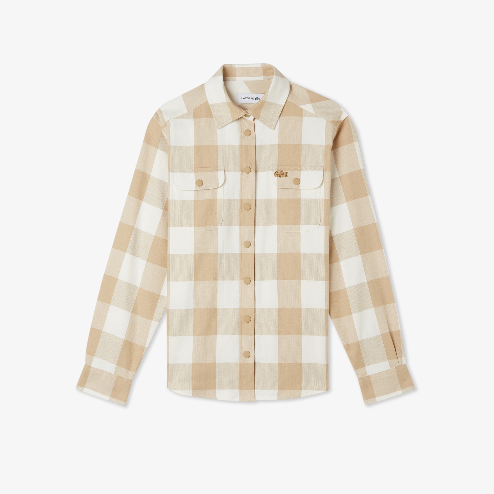 Lacoste Kadın Regular Fit Ekose Bej Gömlek