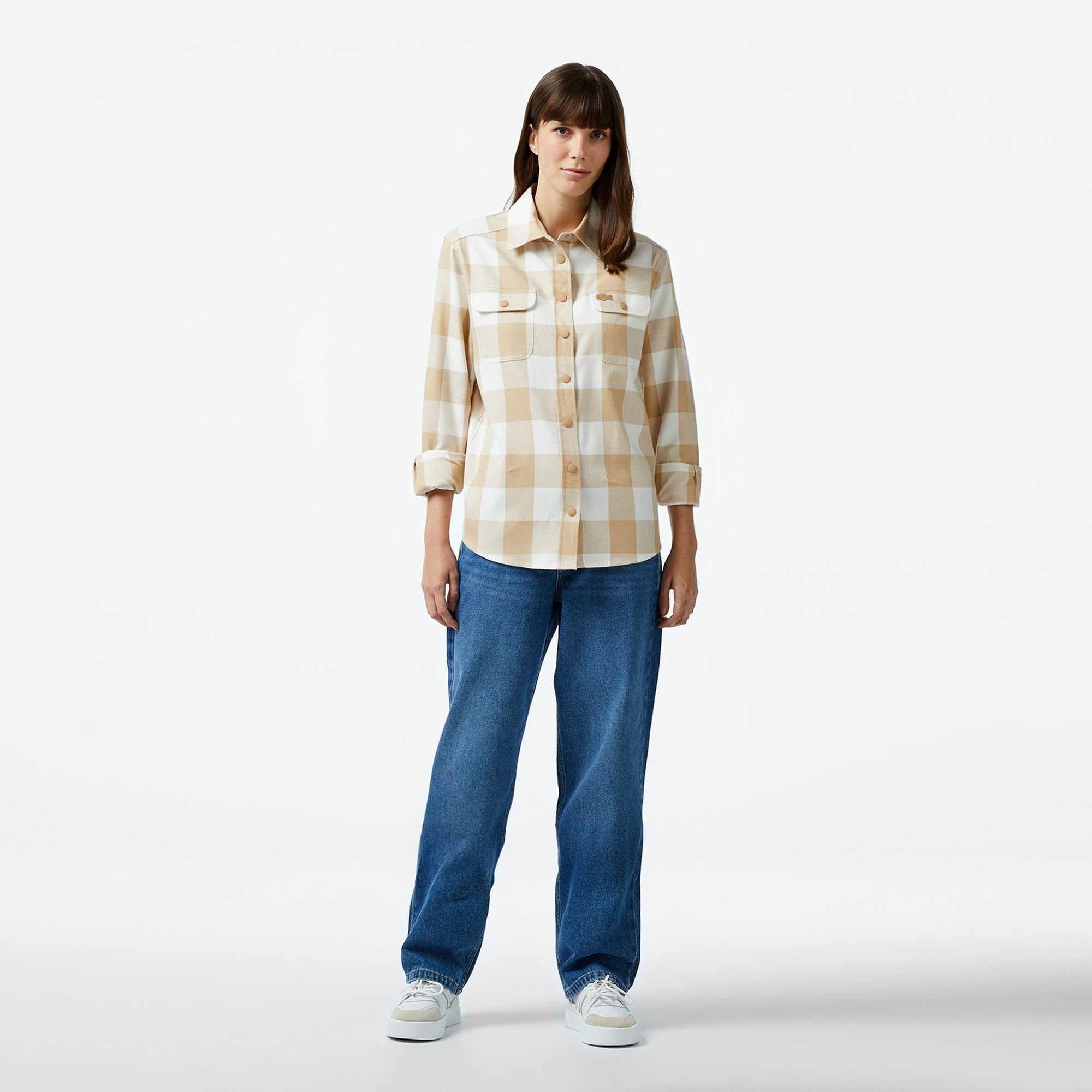 Lacoste Kadın Regular Fit Ekose Bej Gömlek