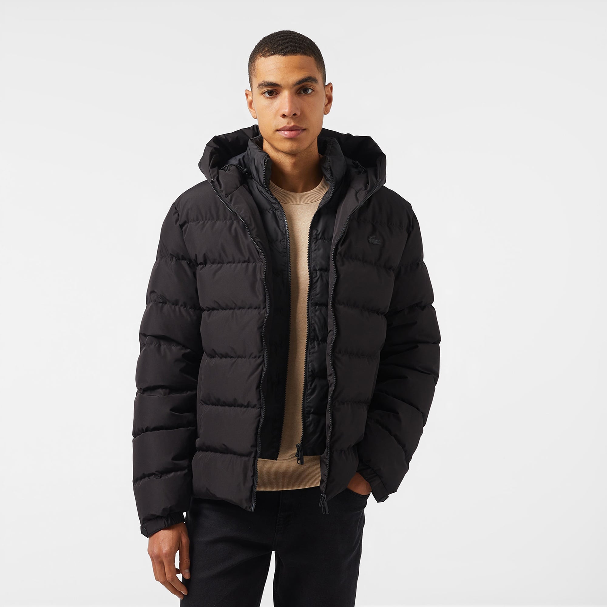 Lacoste Erkek Regular Fit Kapüşonlu Siyah Şişme Mont